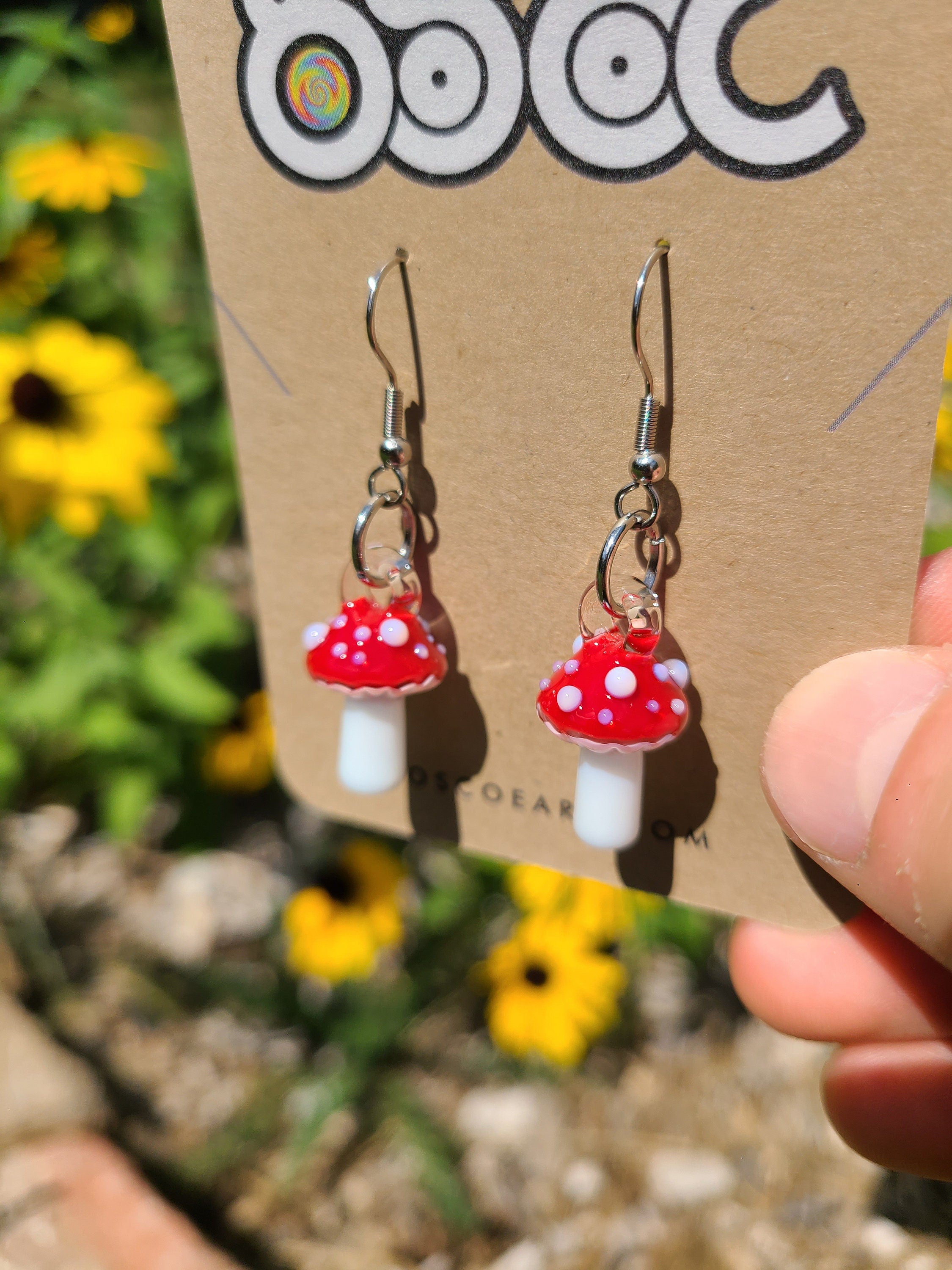 Amanita Mushroom Glass Earrings Made to Order