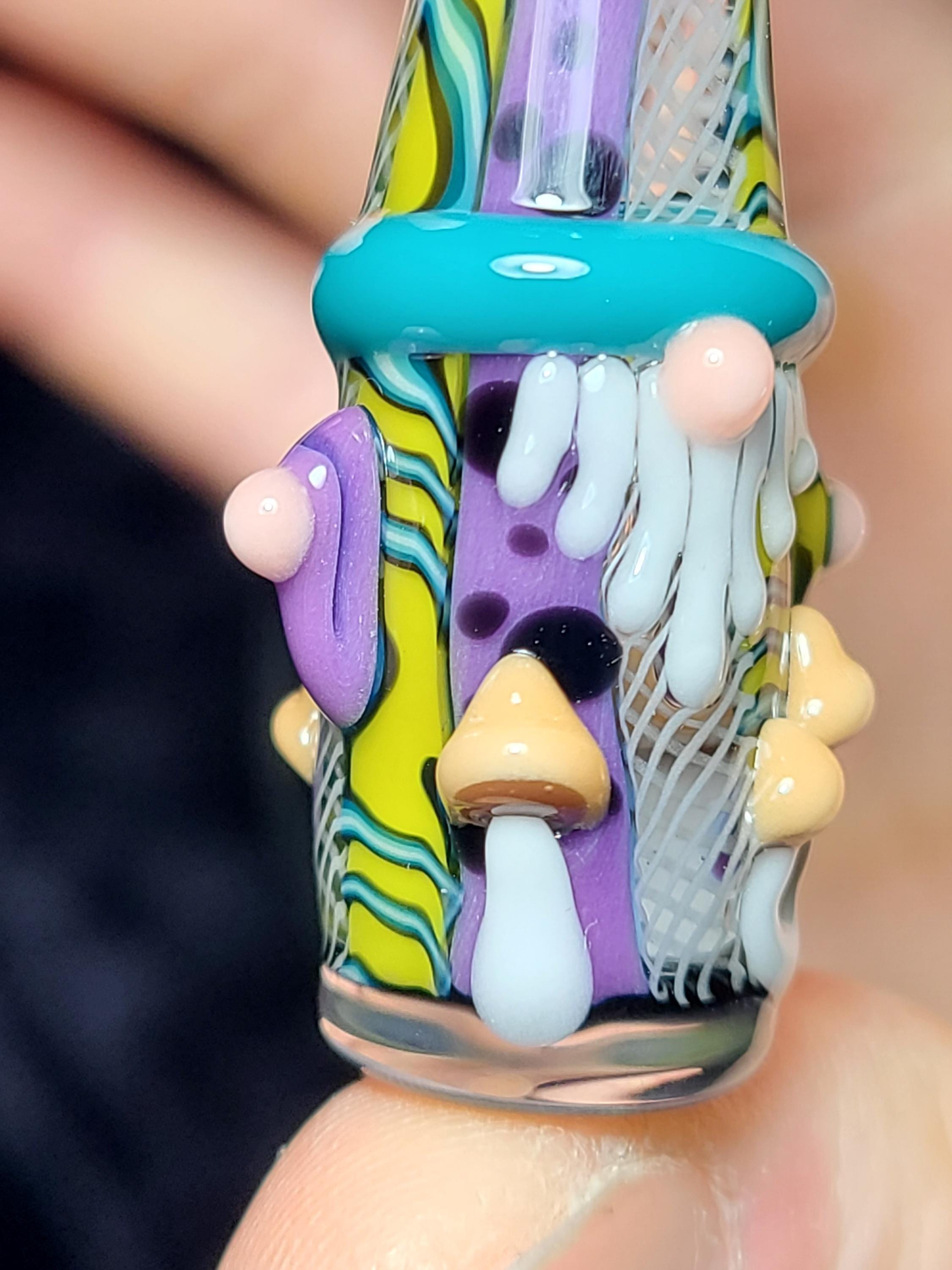 UV Reactive Psychadelic Mushroom Gnome Glass Pendant