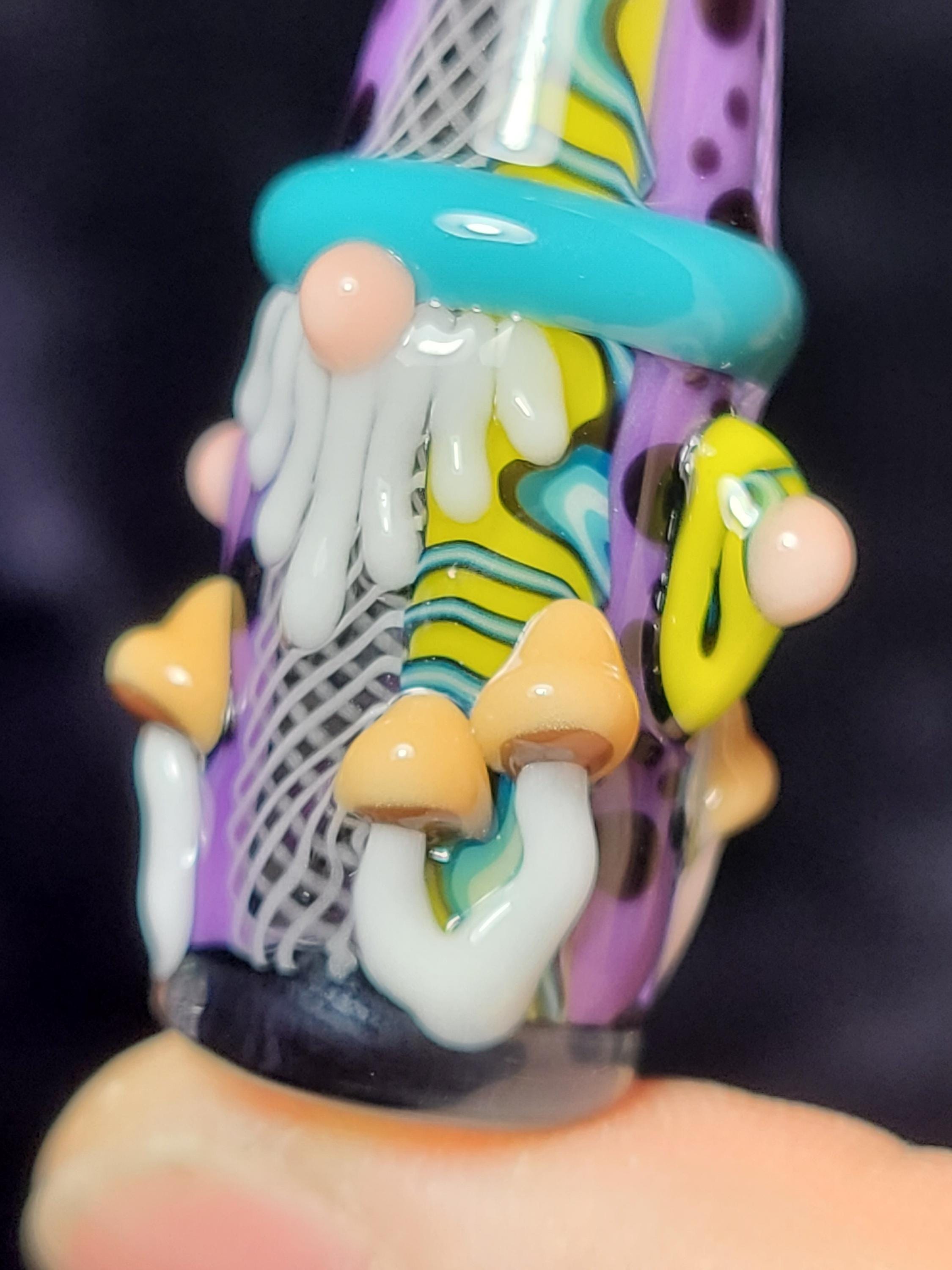 UV Reactive Psychadelic Mushroom Gnome Glass Pendant