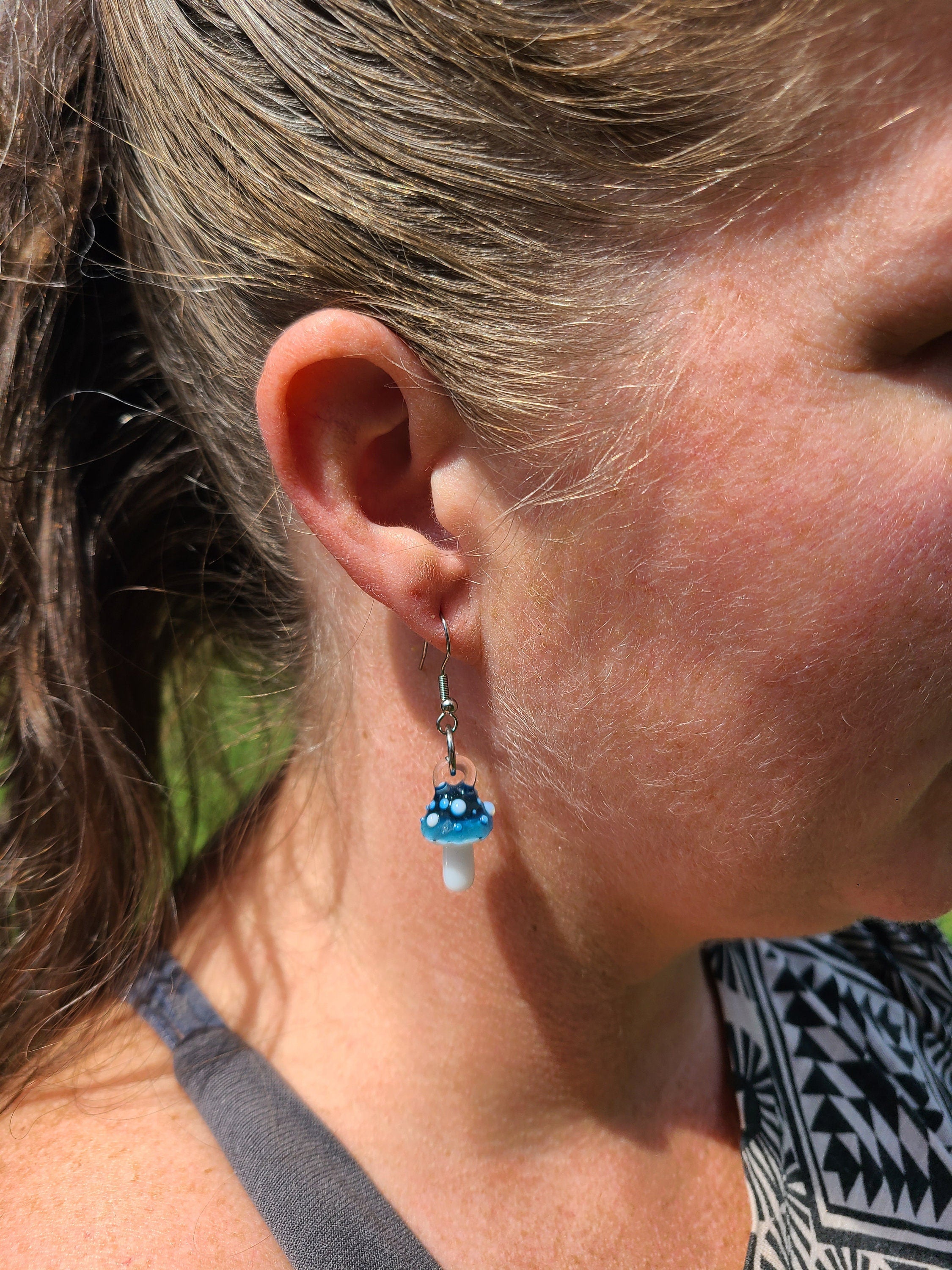 Blue Stardust Mushroom Glass Earrings *Made to Order*