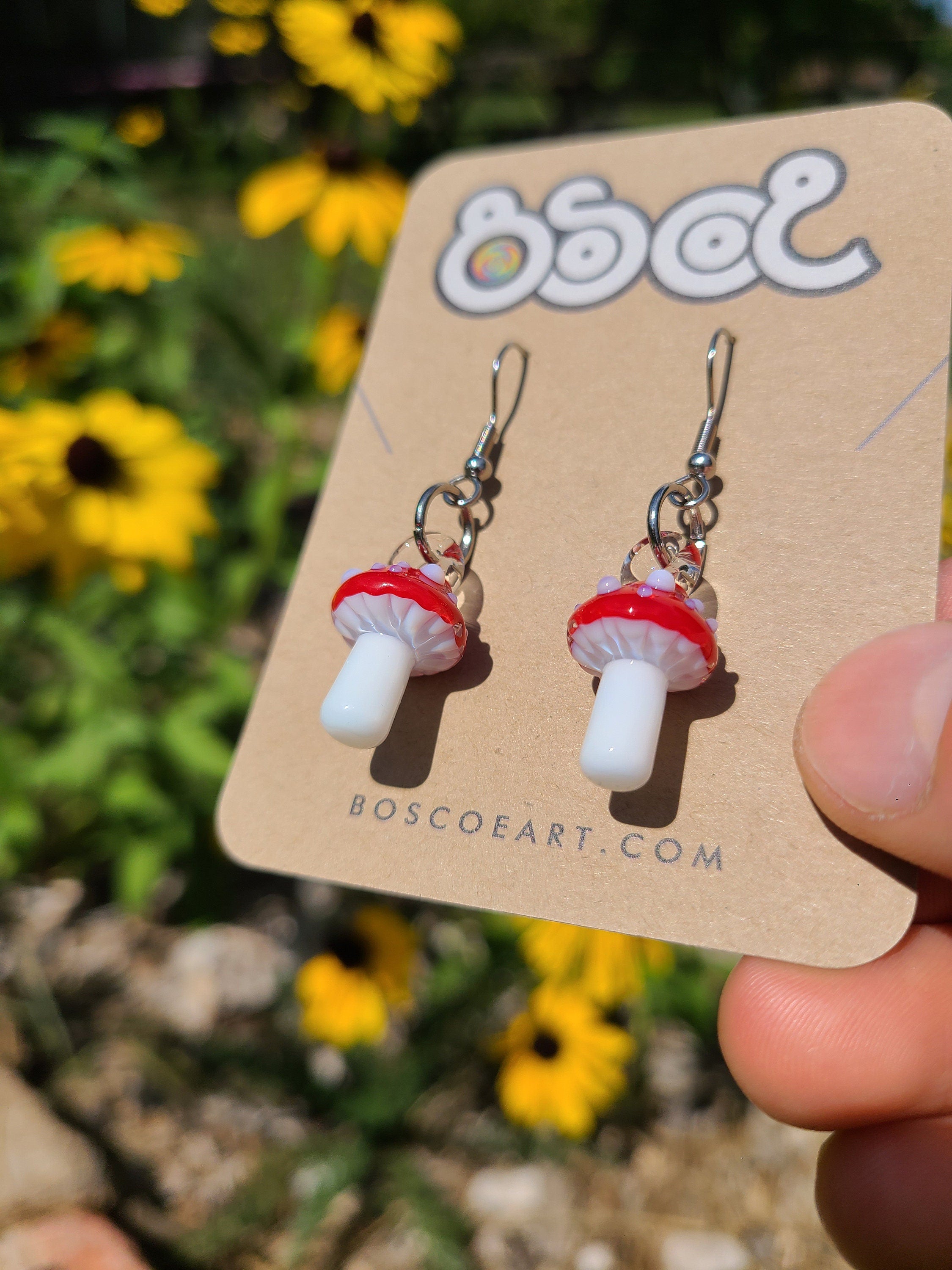 Amanita Mushroom Glass Earrings Made to Order