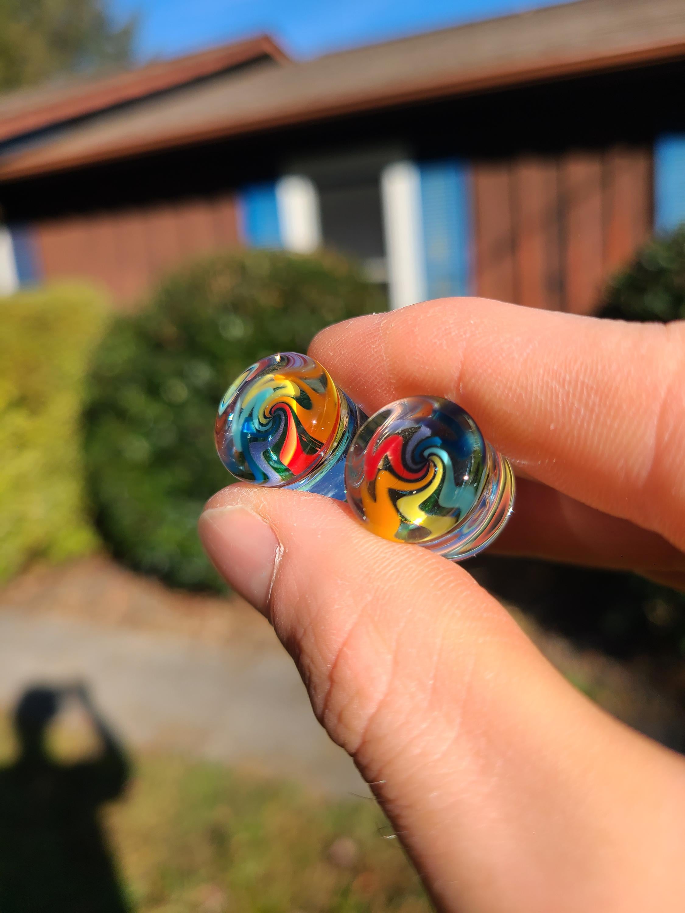 15mm Rainbow Sparkle Wigwag Glass Plugs Ear Gauges