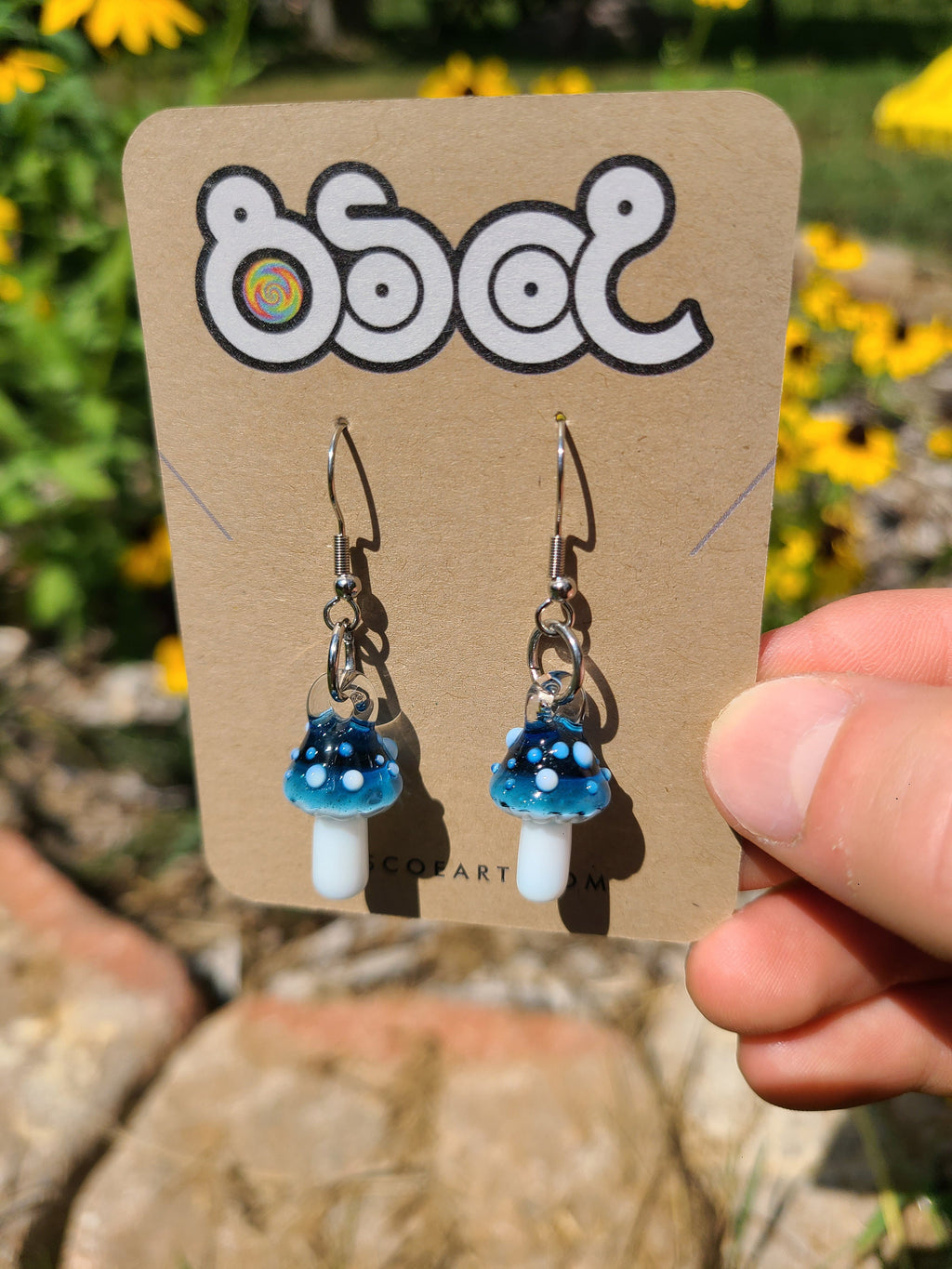 Blue Stardust Mushroom Glass Earrings *Made to Order*