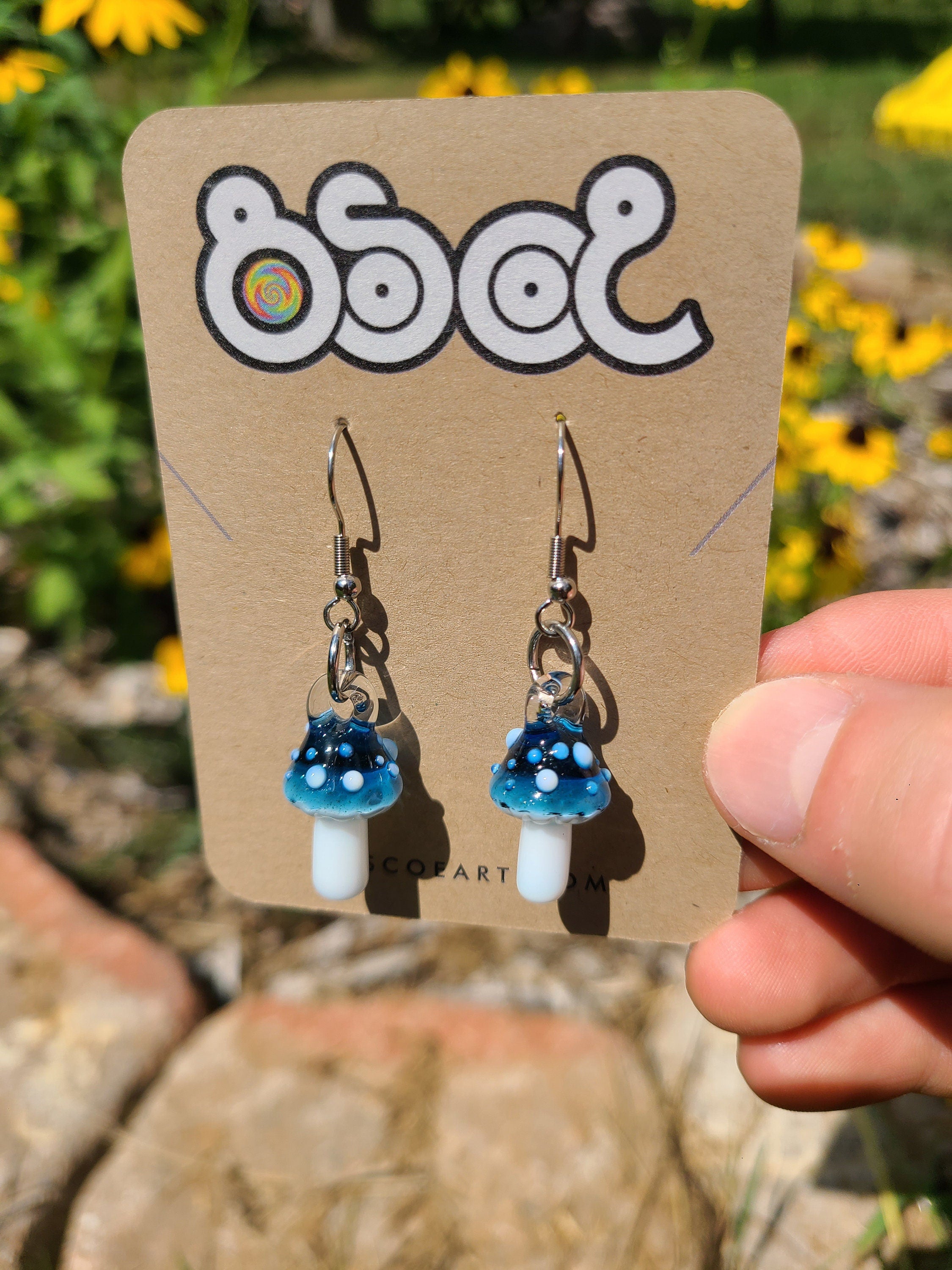 Blue Stardust Mushroom Glass Earrings *Made to Order*