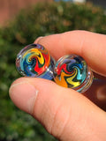 15mm Rainbow Sparkle Wigwag Glass Plugs Ear Gauges
