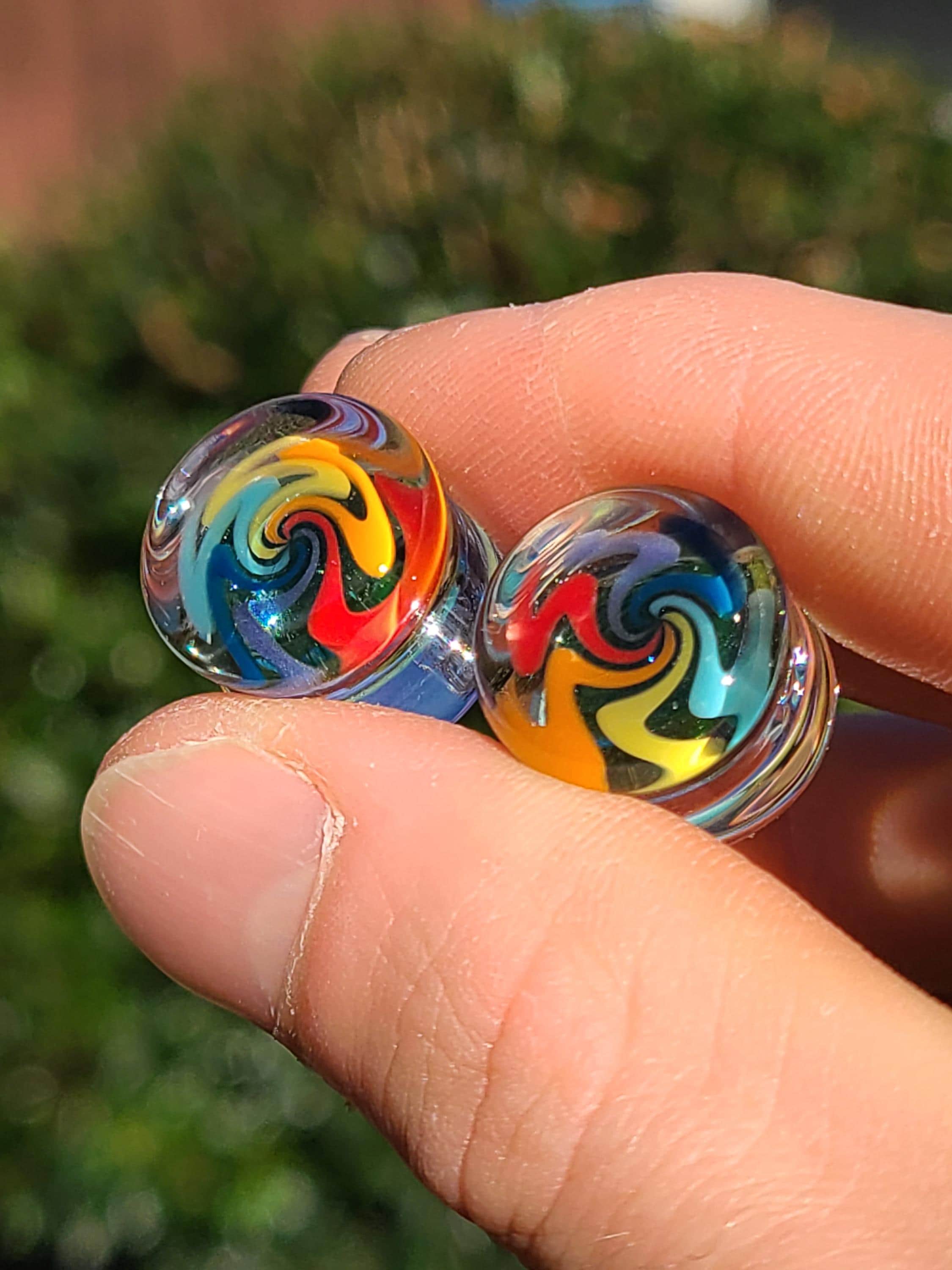 15mm Rainbow Sparkle Wigwag Glass Plugs Ear Gauges