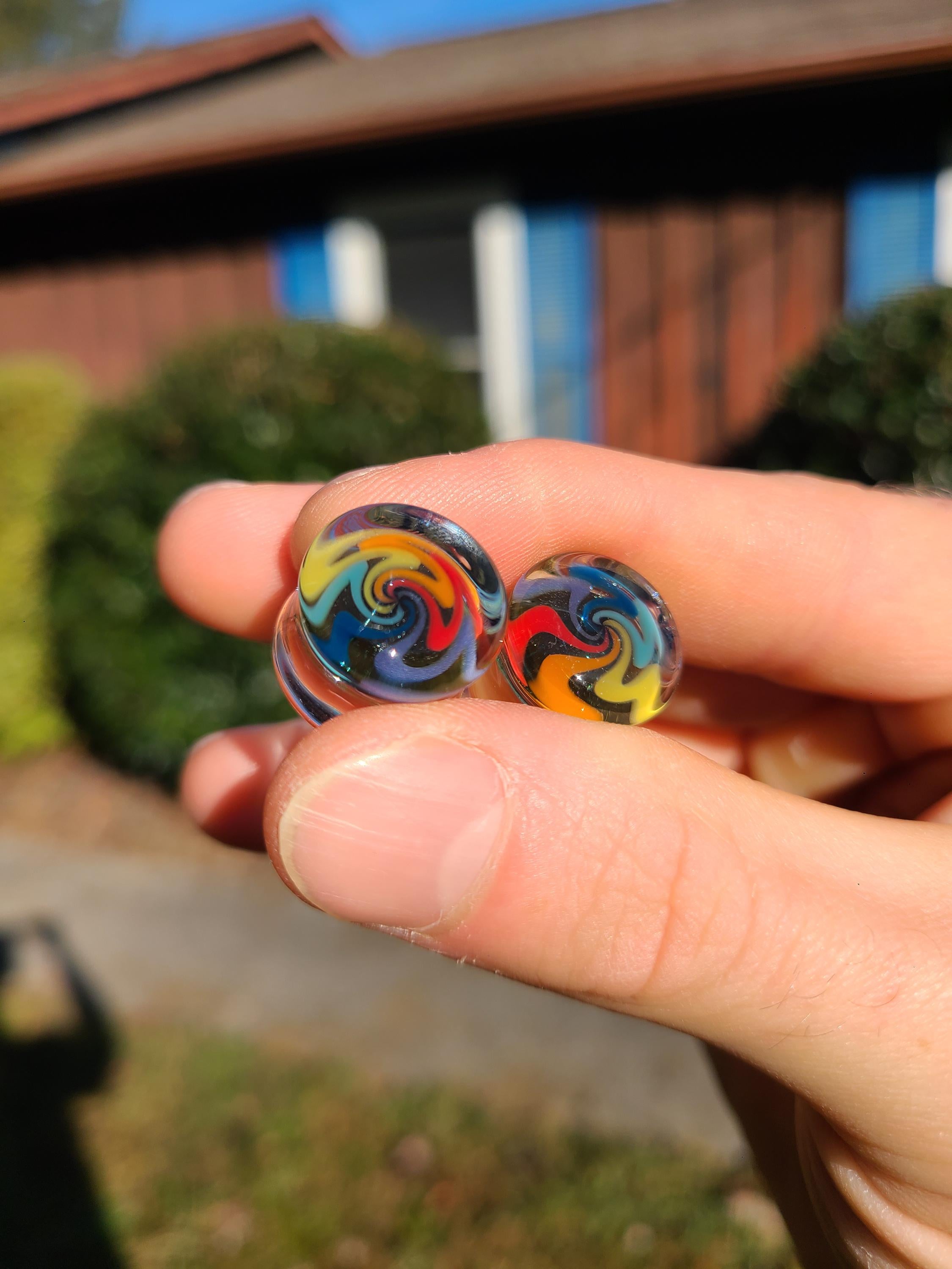 15mm Rainbow Sparkle Wigwag Glass Plugs Ear Gauges