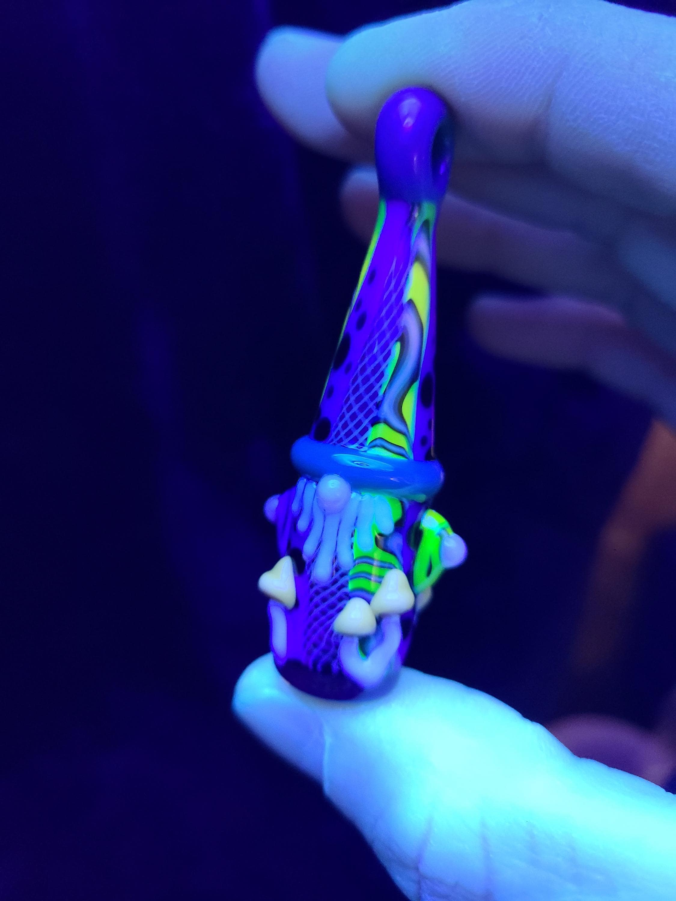 UV Reactive Psychadelic Mushroom Gnome Glass Pendant