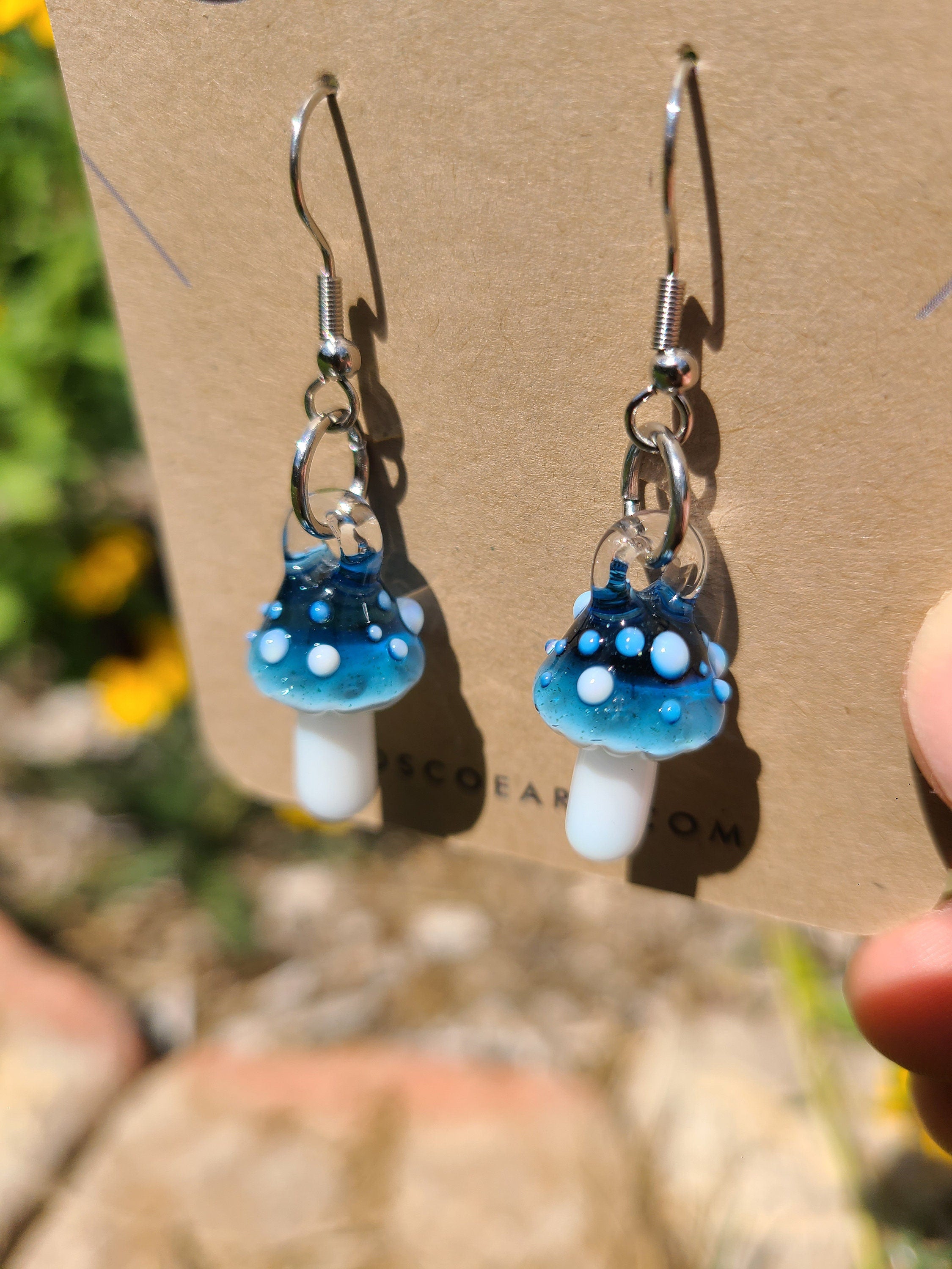 Blue Stardust Mushroom Glass Earrings *Made to Order*