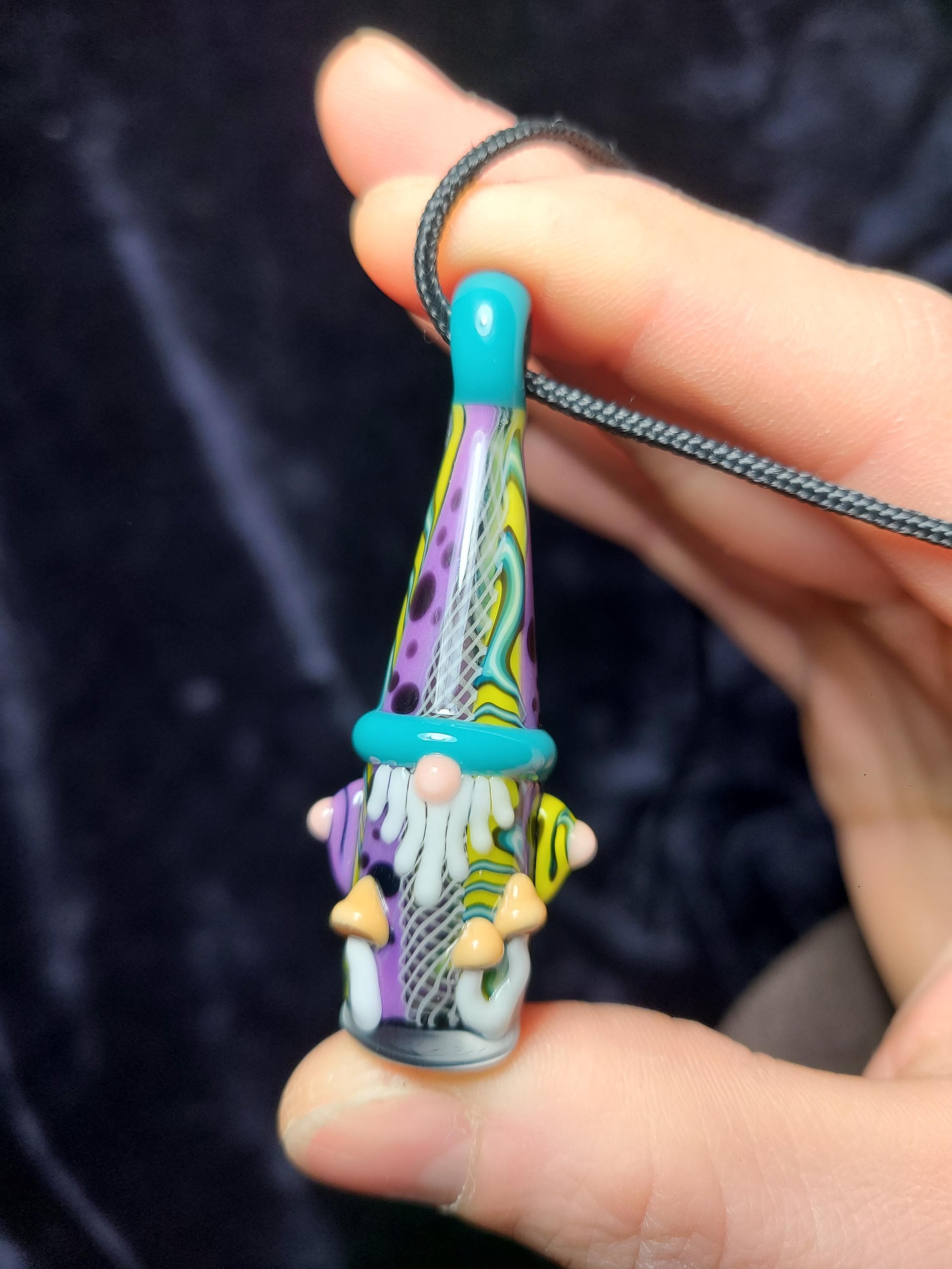 UV Reactive Psychadelic Mushroom Gnome Glass Pendant