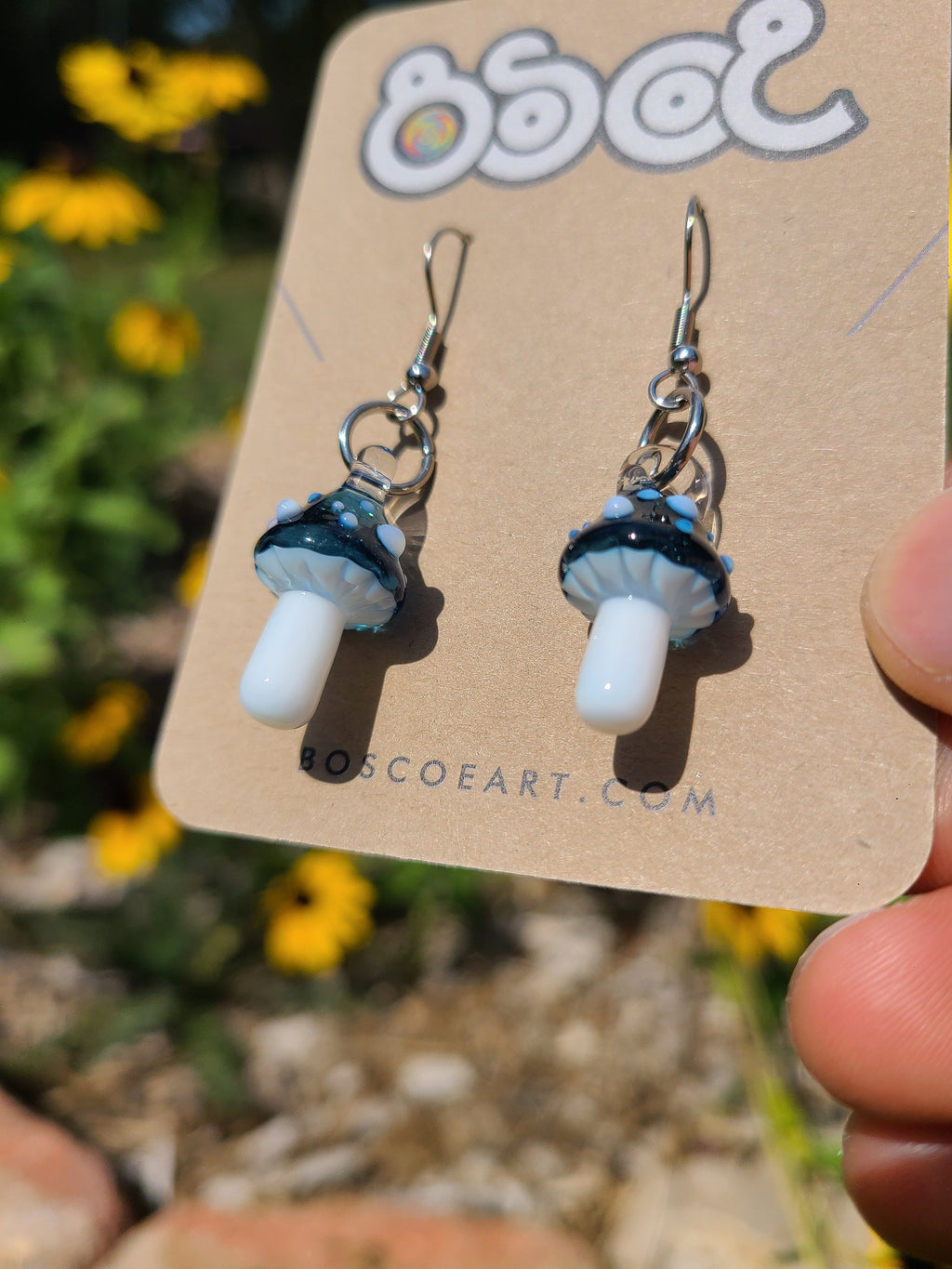 Blue Stardust Mushroom Glass Earrings *Made to Order*