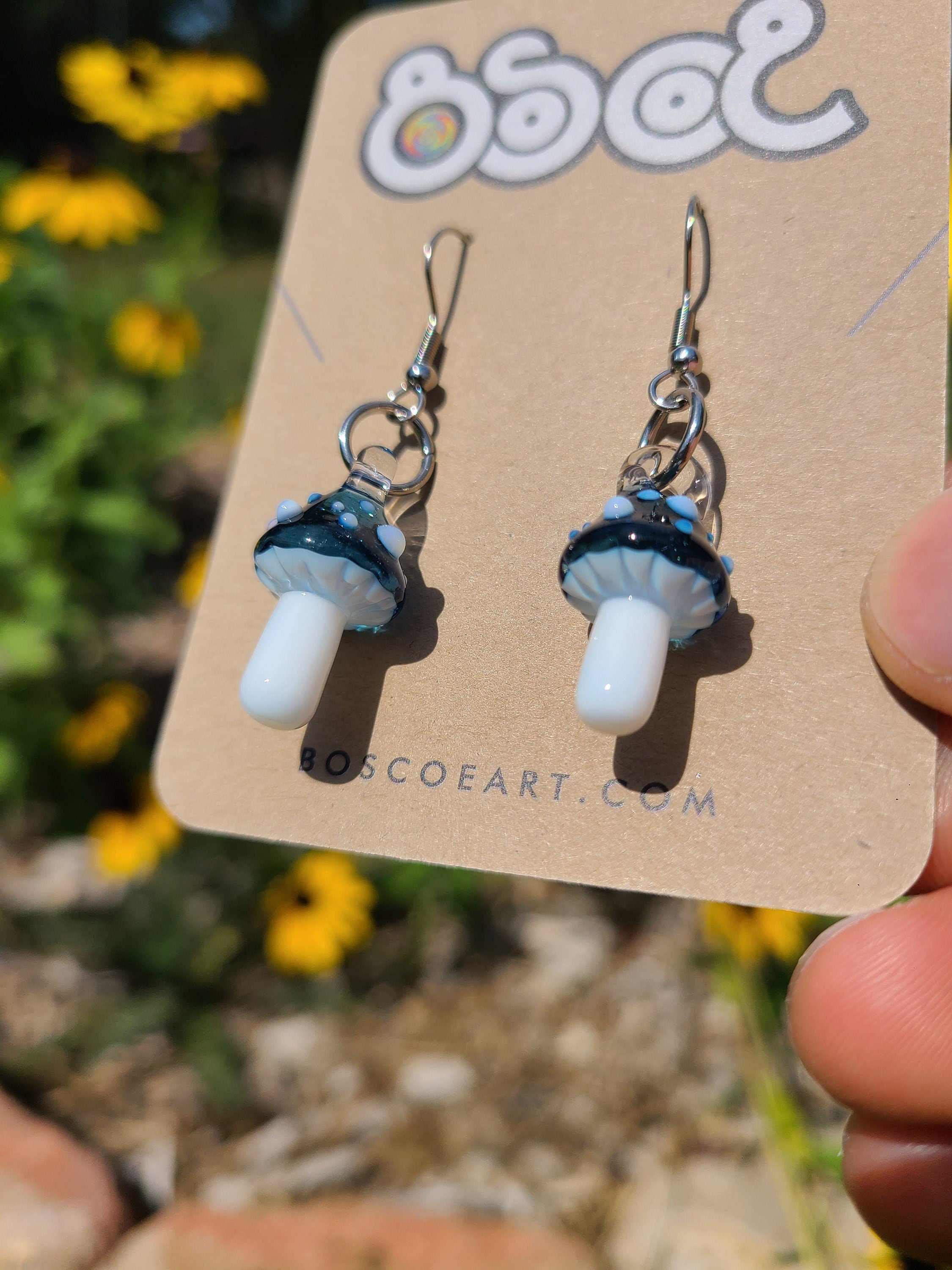 Blue Stardust Mushroom Glass Earrings *Made to Order*