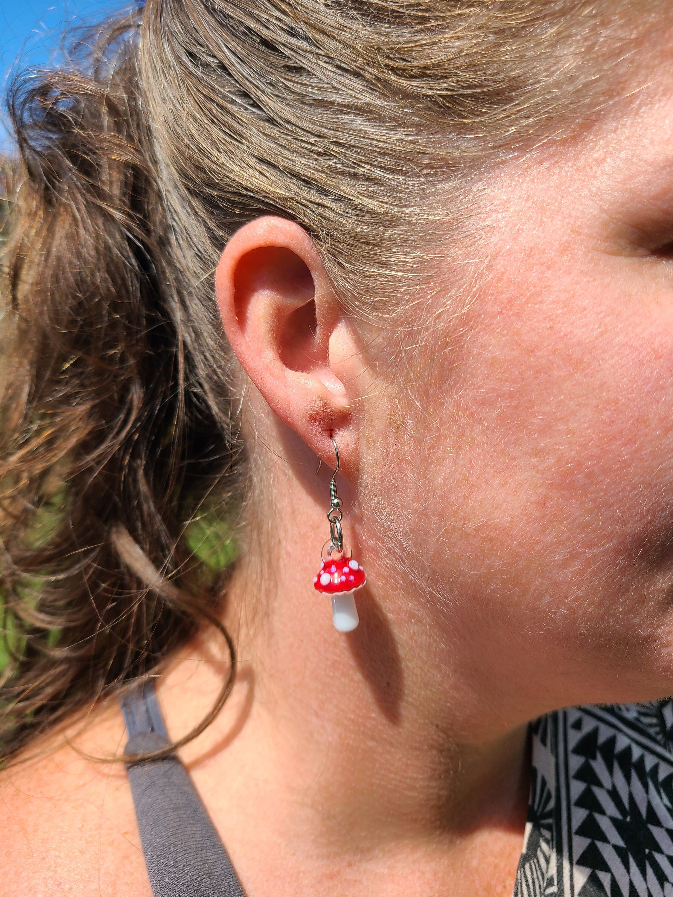 Amanita Mushroom Glass Earrings Made to Order