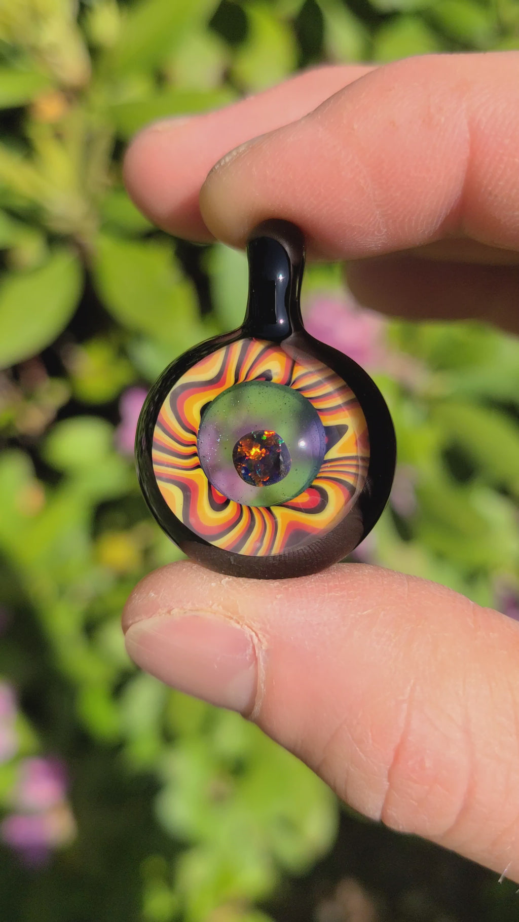 Black Red Opal Lens Portal Glass Pendant