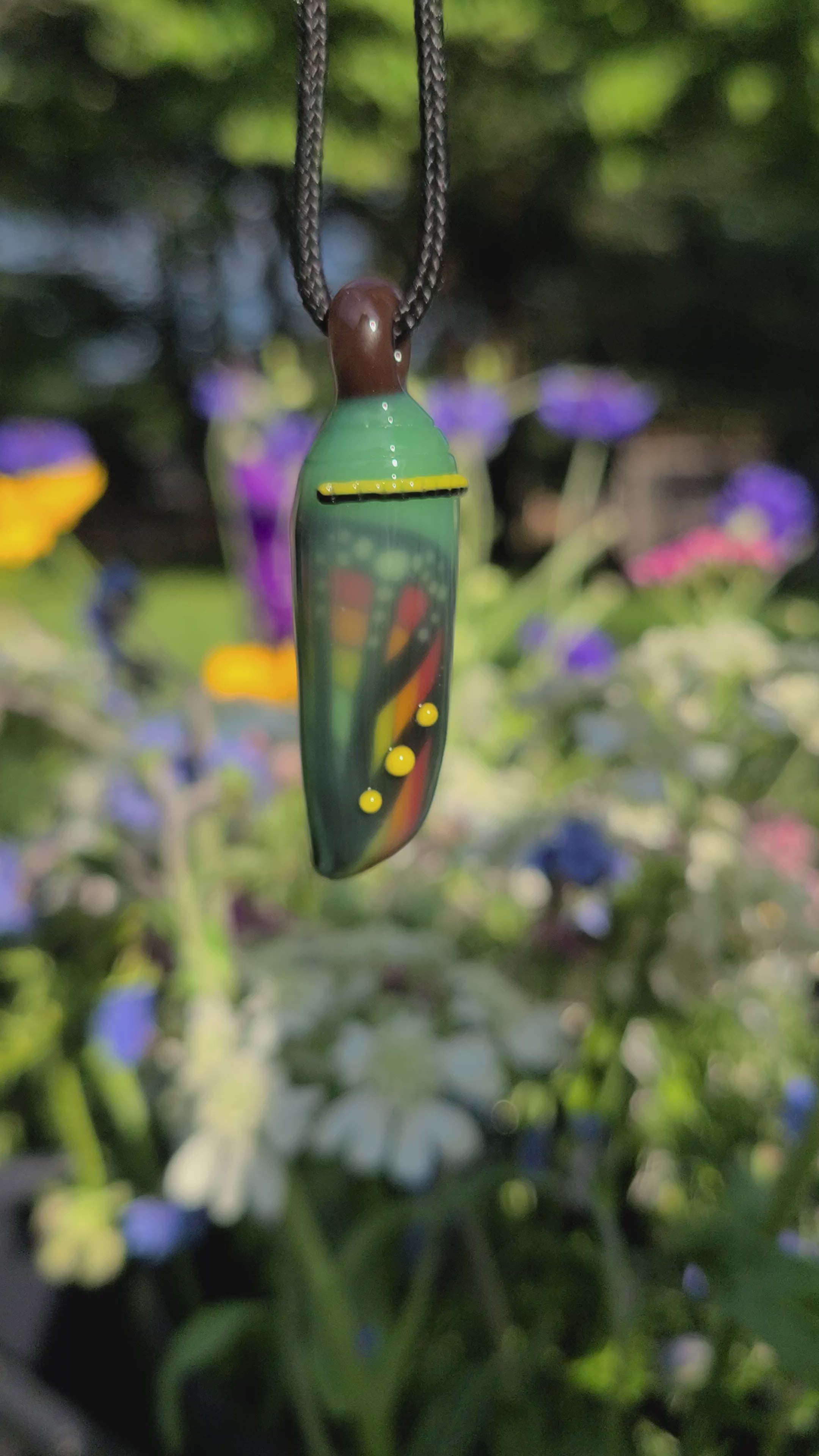 Rainbow Monarch Chrysalis Glass Pendant *Made to Order*