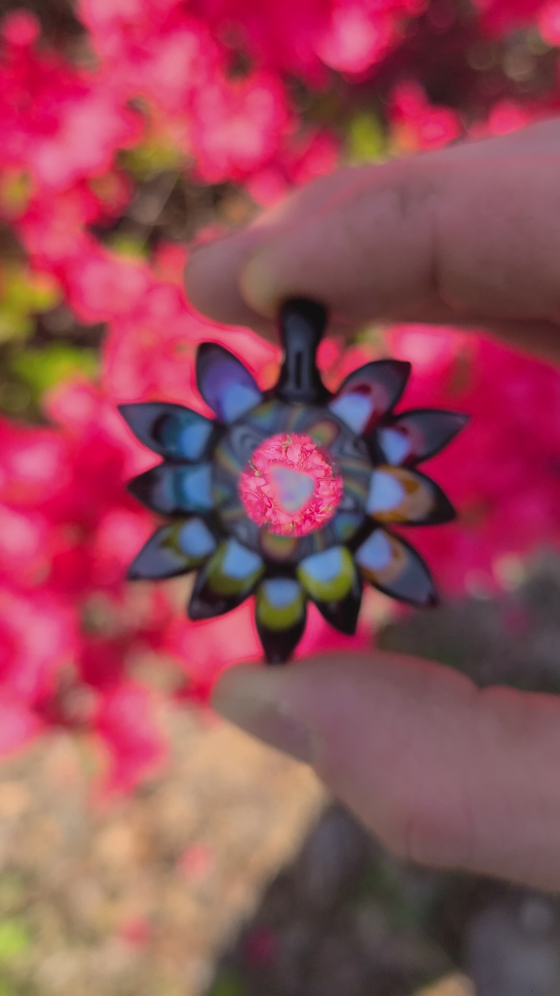 Rainbow Opal Flower Lens Glass Pendant