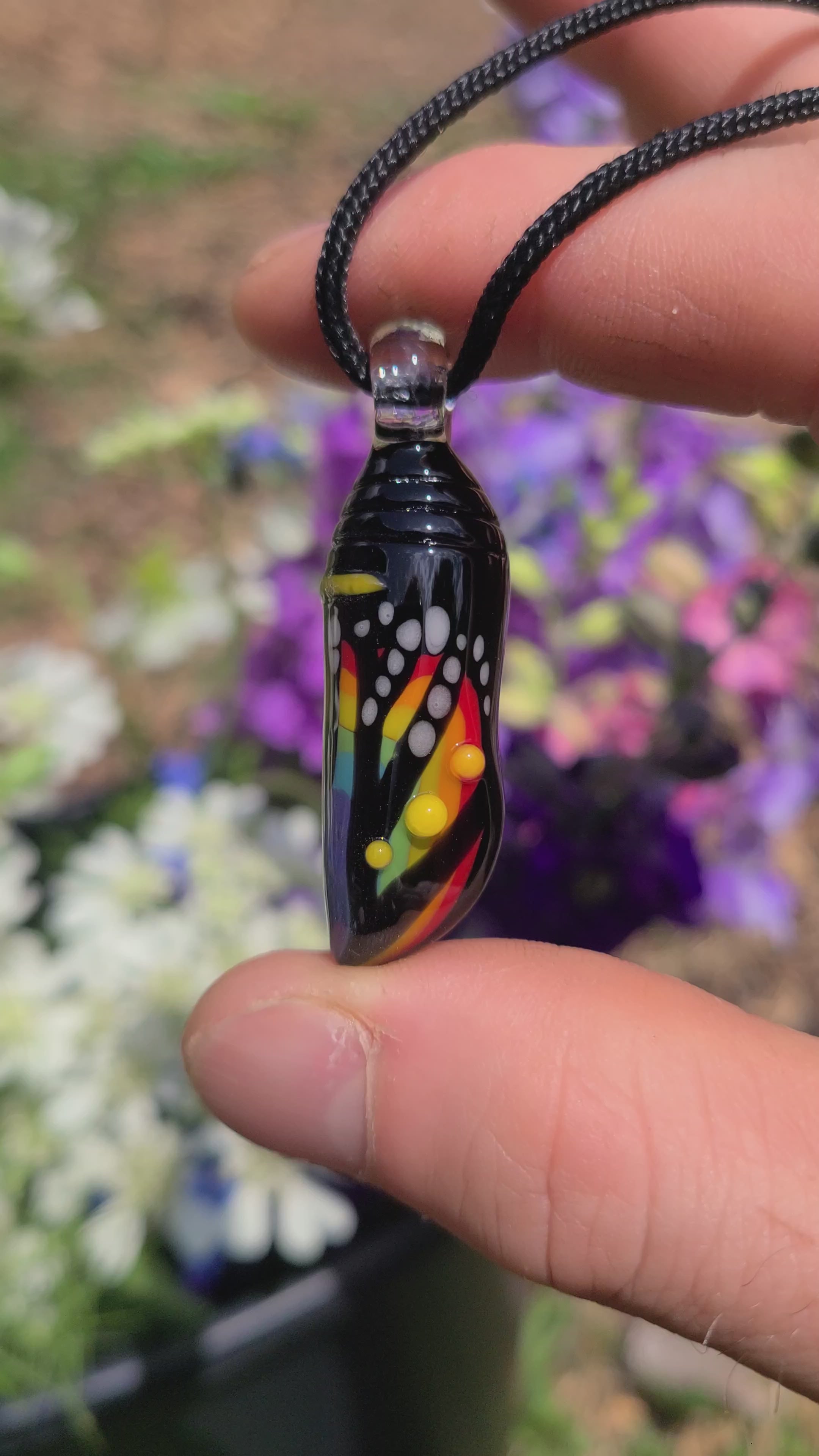 Rainbow Monarch Chrysalis Glass Pendant
