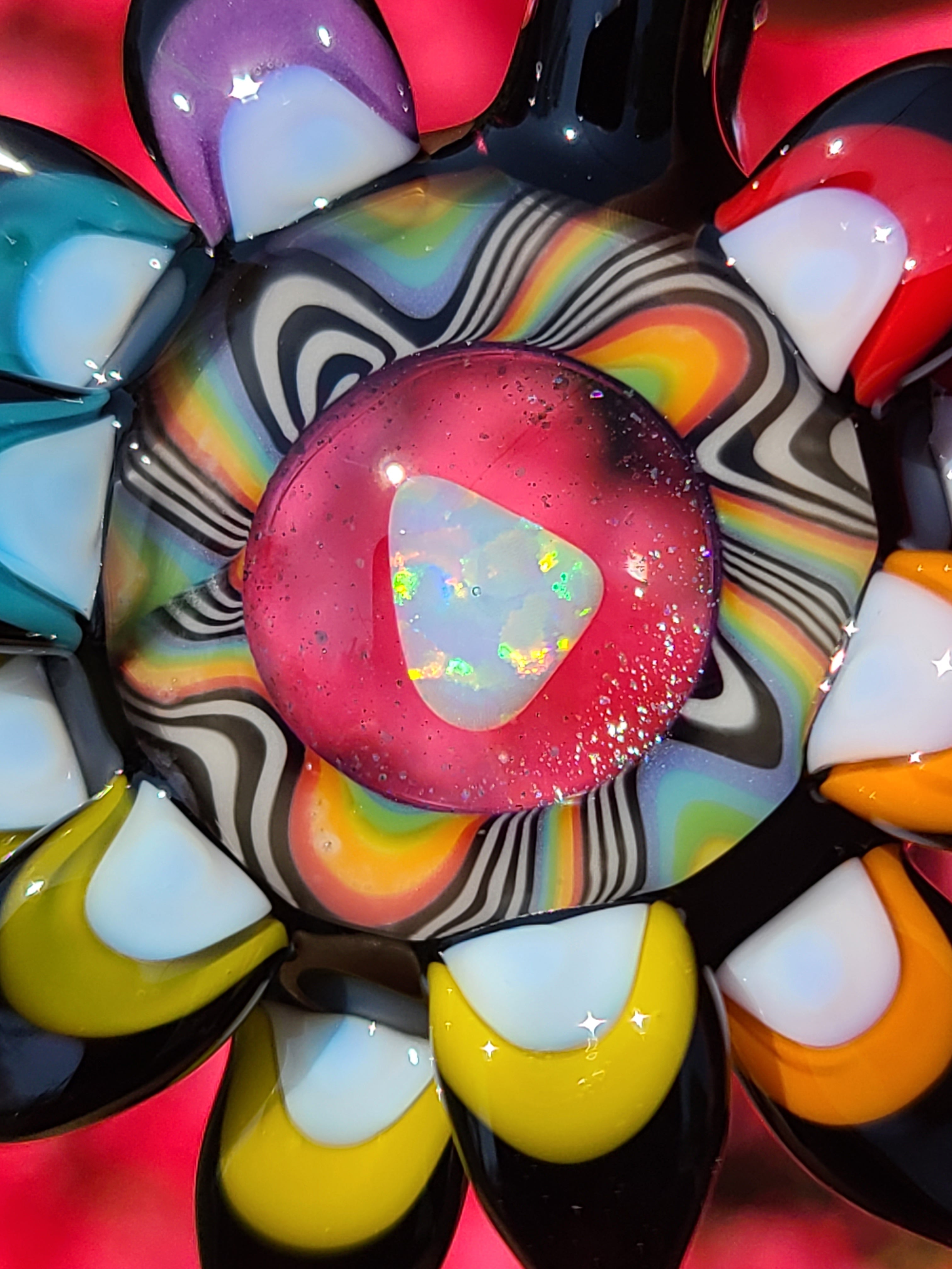 Rainbow Opal Flower Lens Glass Pendant