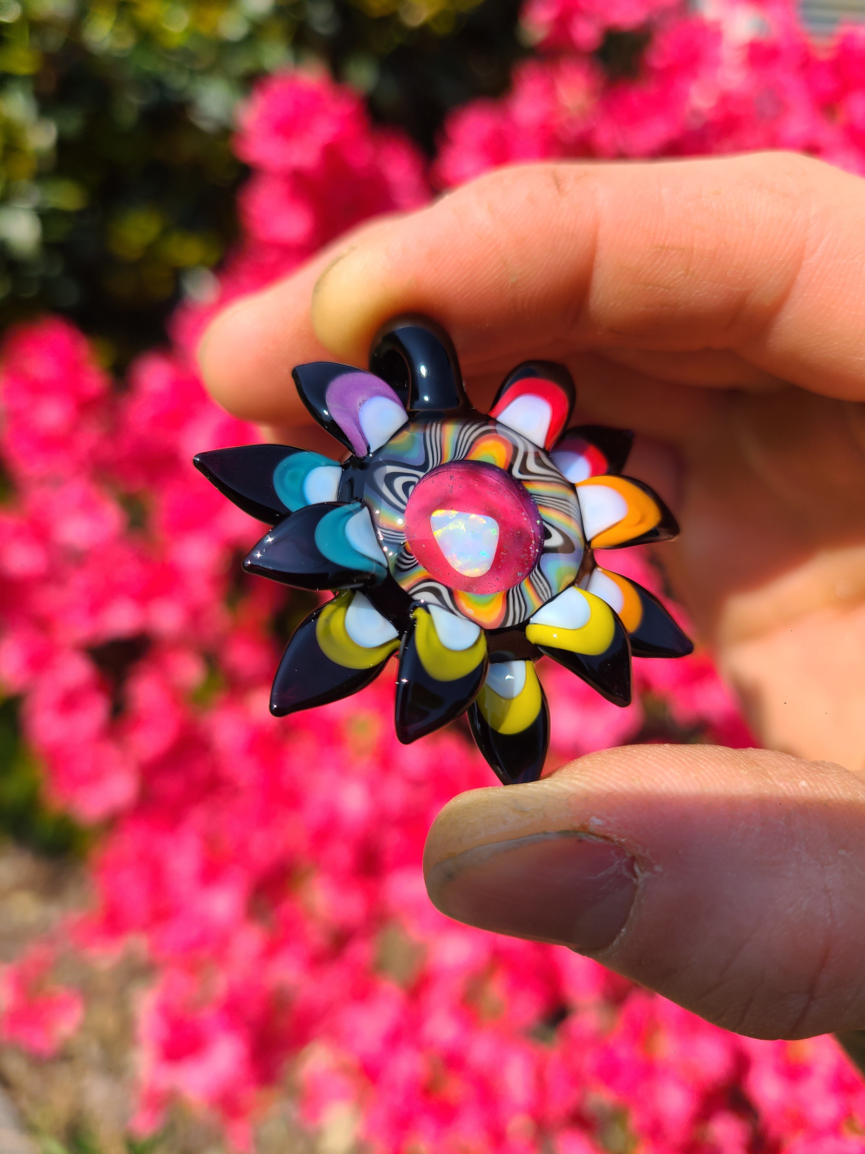 Rainbow Opal Flower Lens Glass Pendant