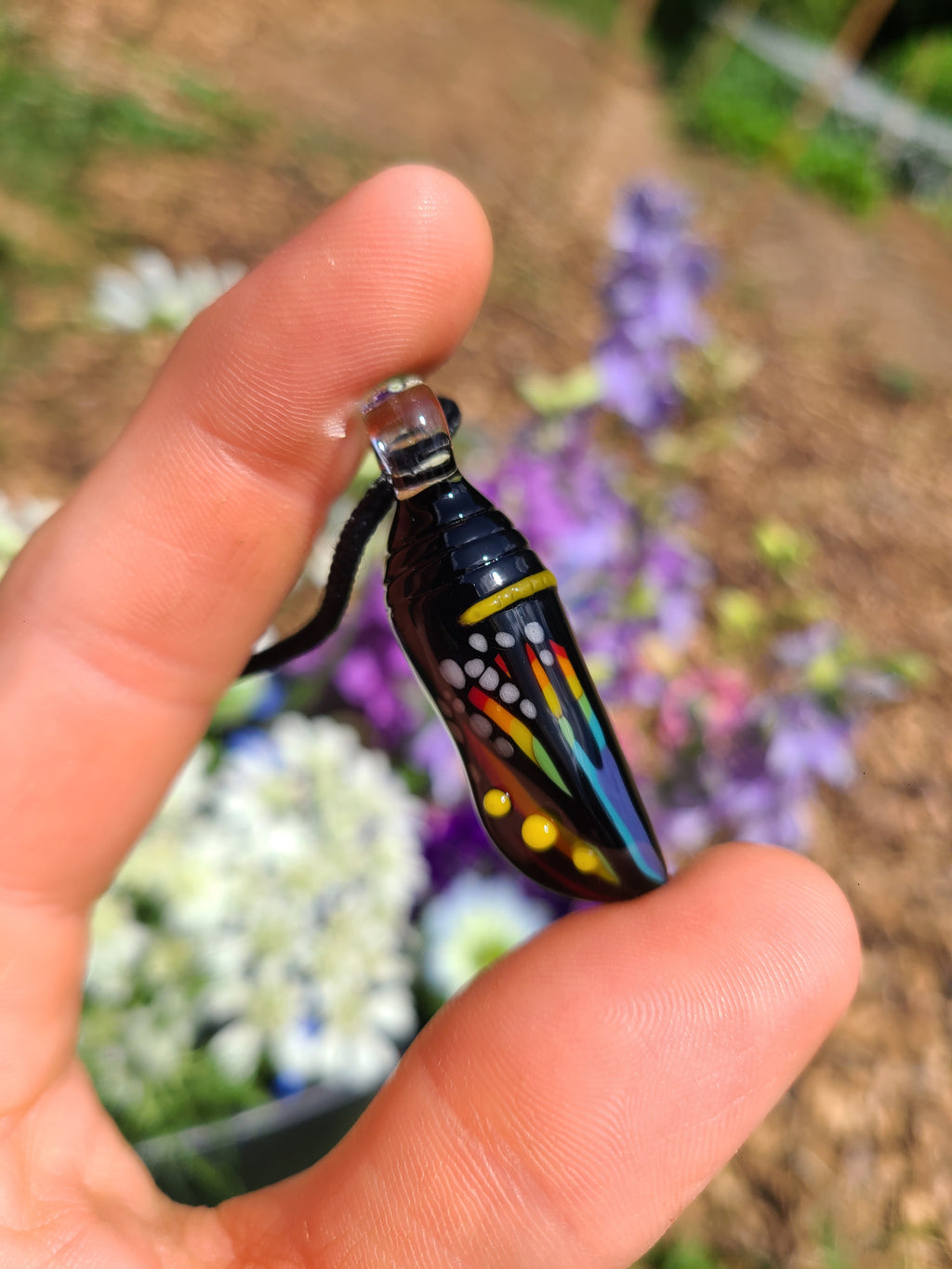 Rainbow Monarch Chrysalis Glass Pendant