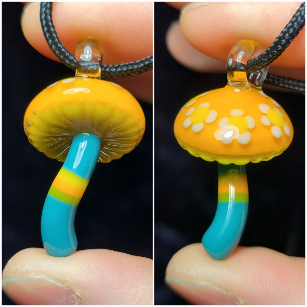 Floral Orange Mushroom Glass Pendant