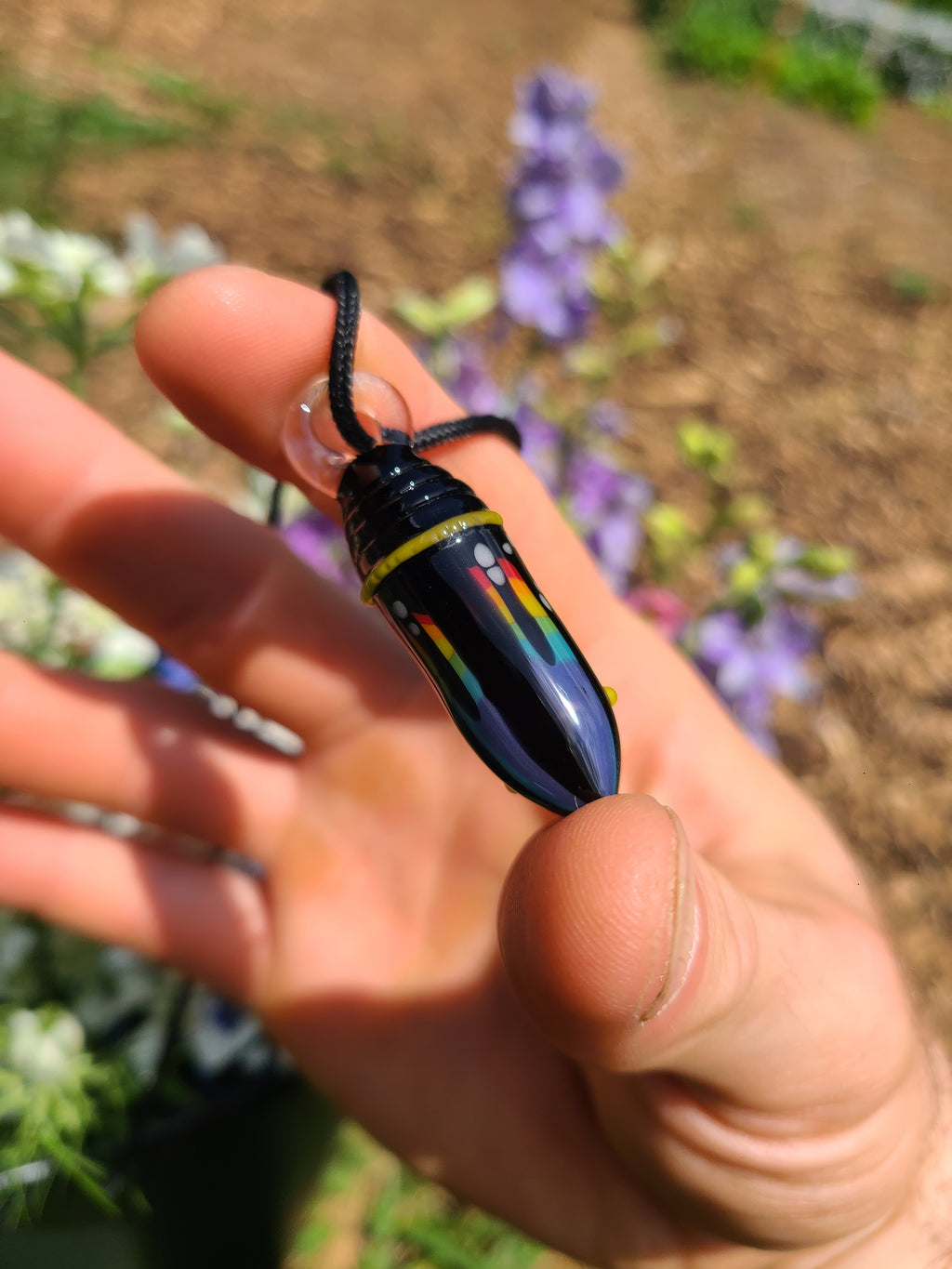 Rainbow Monarch Chrysalis Glass Pendant