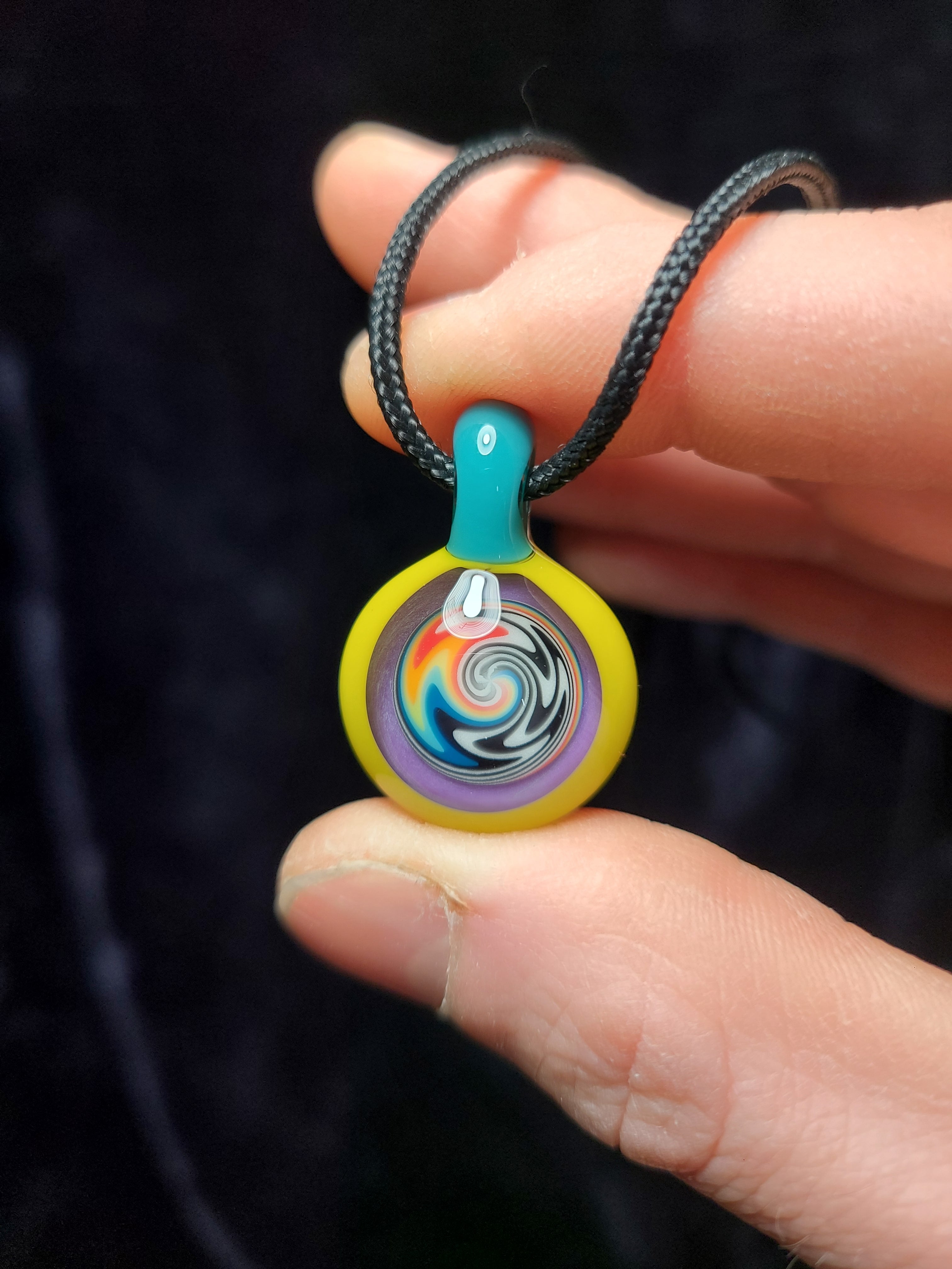 Yellow Aqua Linework Portal Glass Pendant
