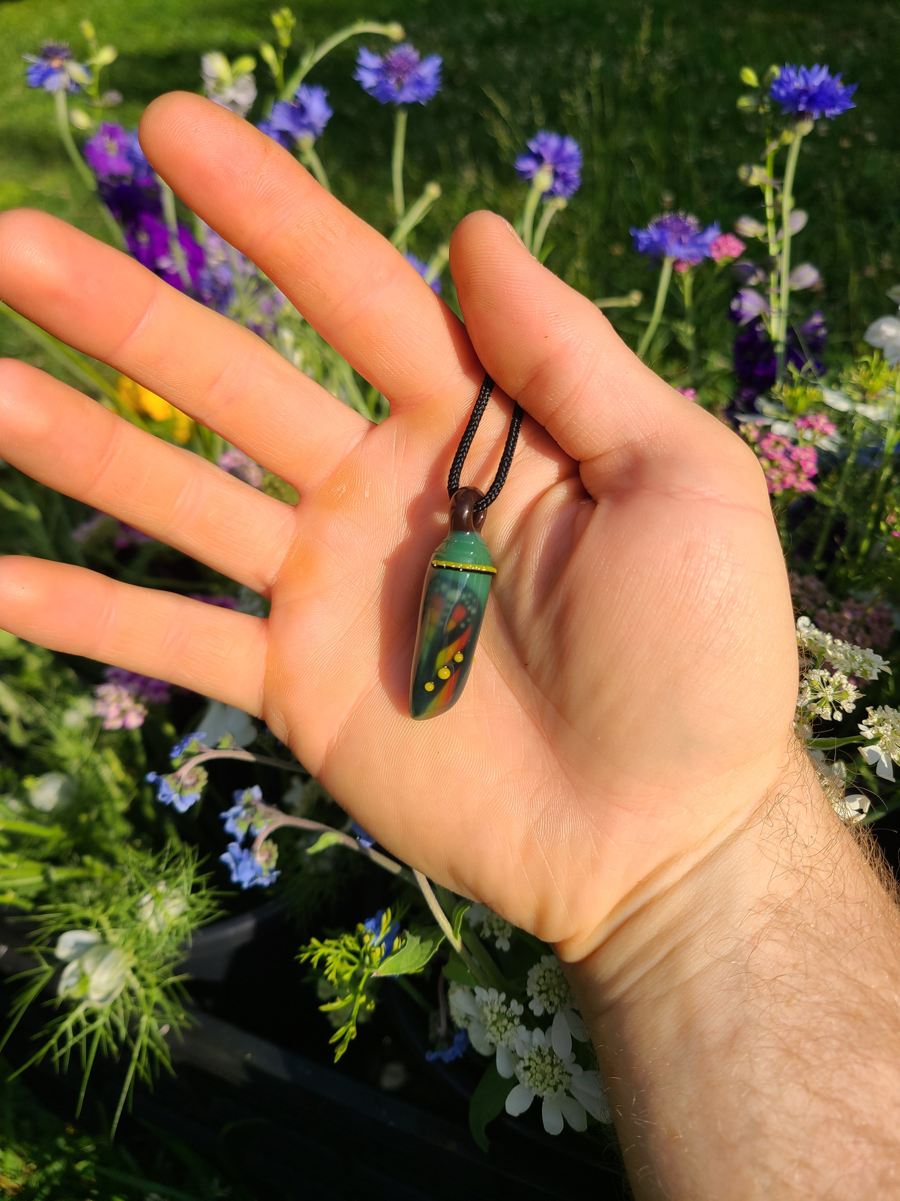 Rainbow Monarch Chrysalis Glass Pendant *Made to Order*