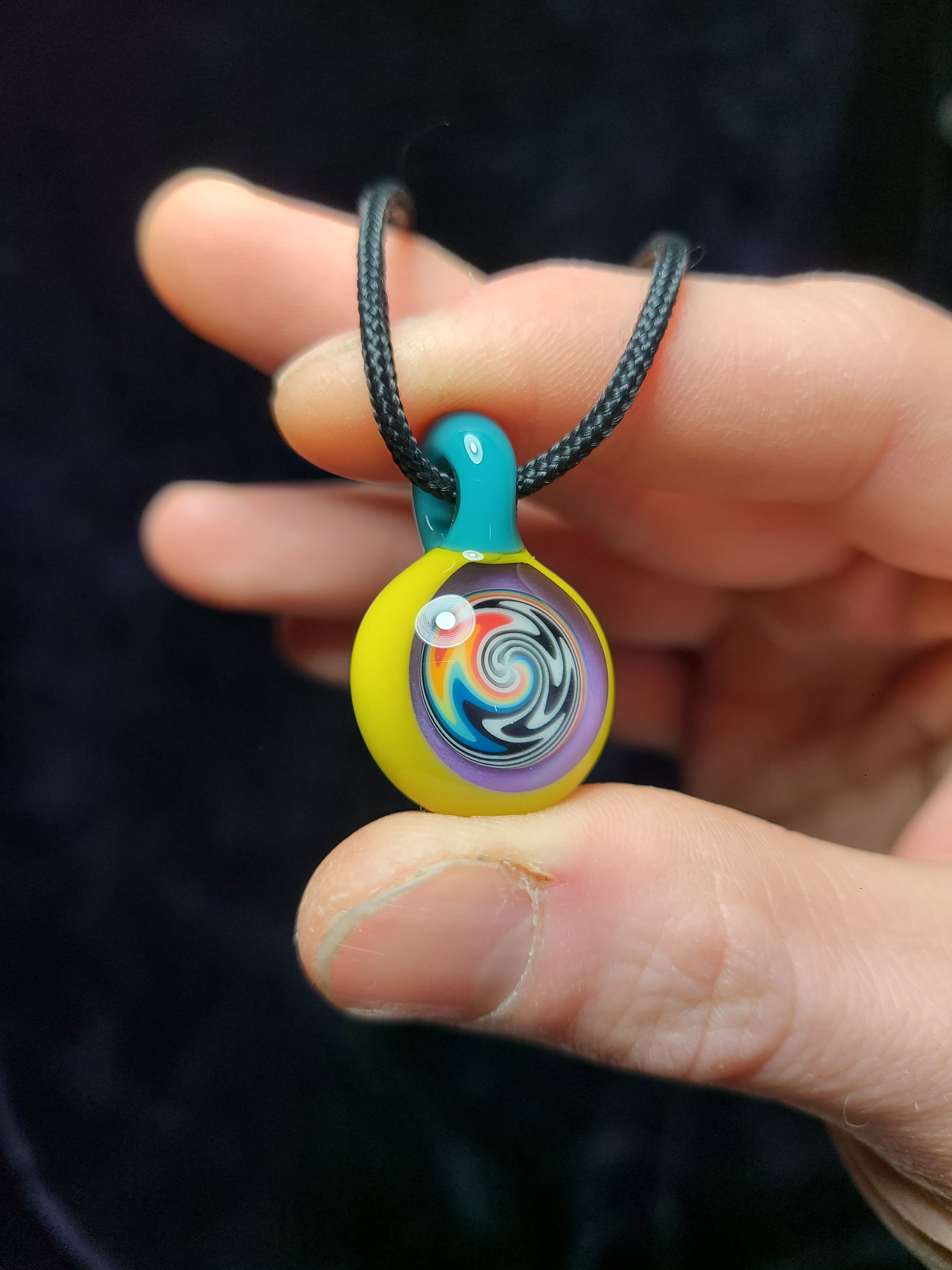 Yellow Aqua Linework Portal Glass Pendant