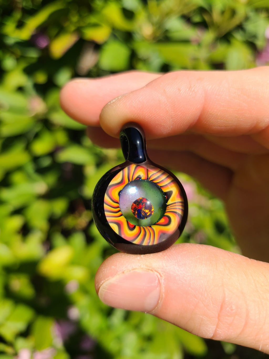 Black Red Opal Lens Portal Glass Pendant