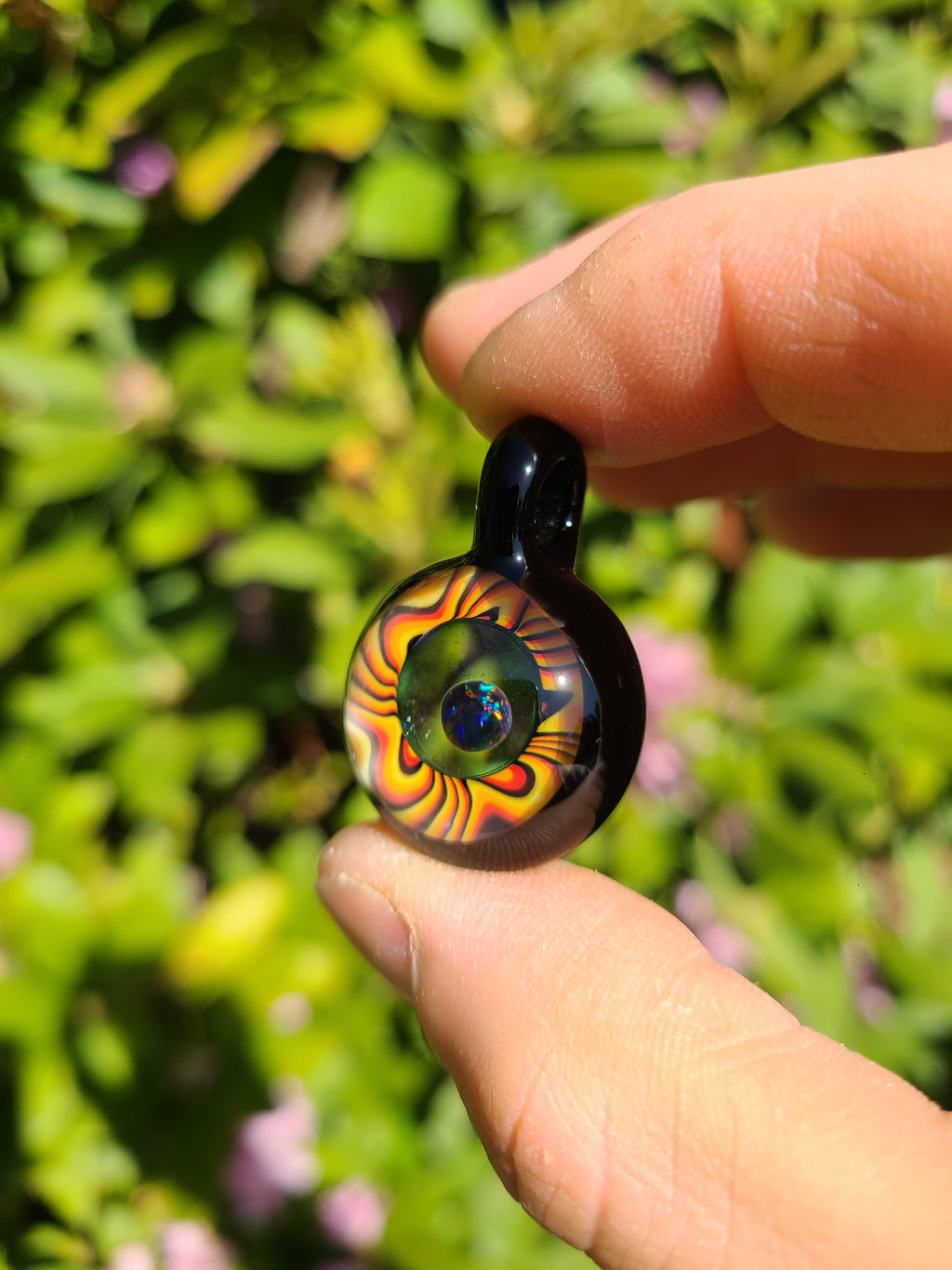 Black Red Opal Lens Portal Glass Pendant