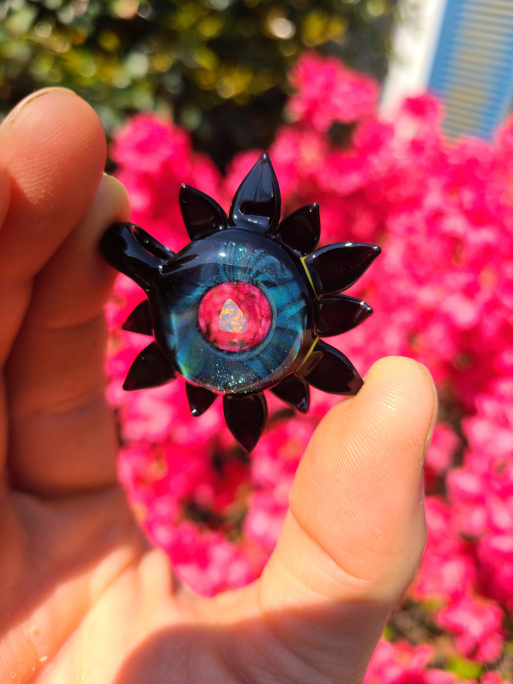 Rainbow Opal Flower Lens Glass Pendant