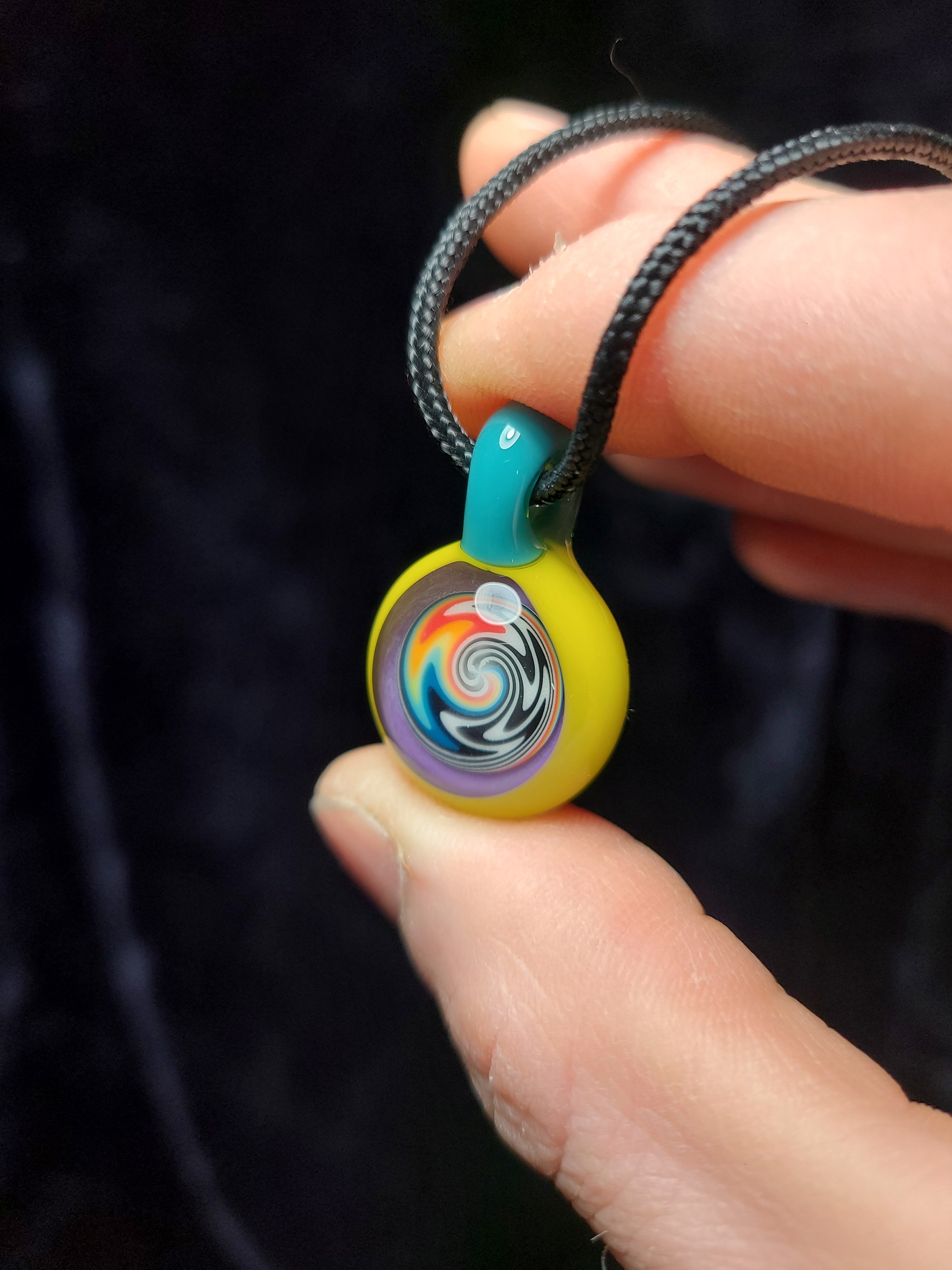 Yellow Aqua Linework Portal Glass Pendant