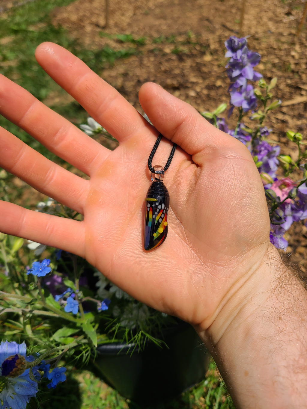 Rainbow Monarch Chrysalis Glass Pendant