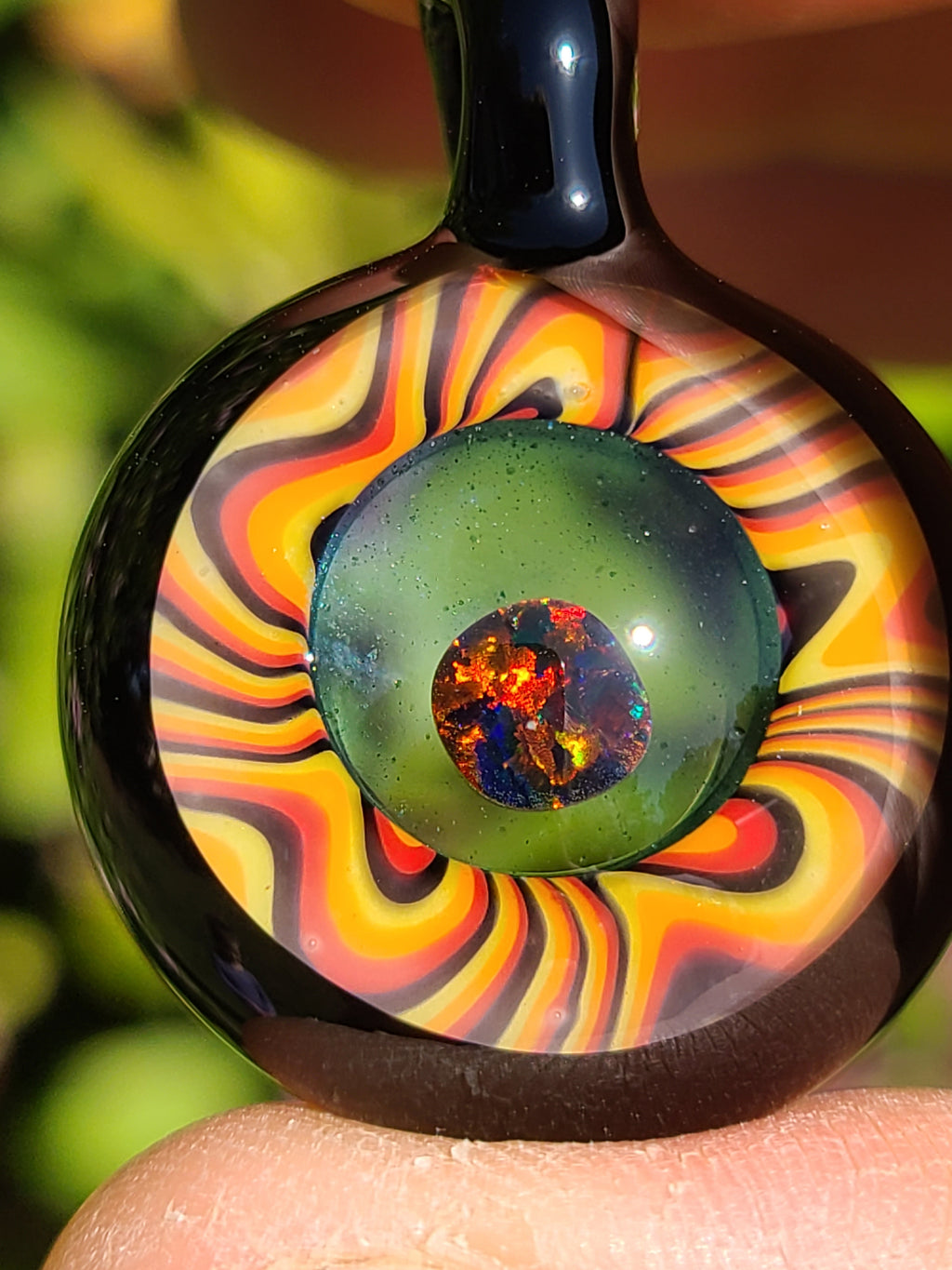Black Red Opal Lens Portal Glass Pendant