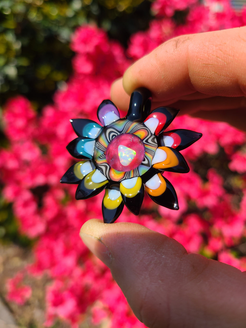 Rainbow Opal Flower Lens Glass Pendant