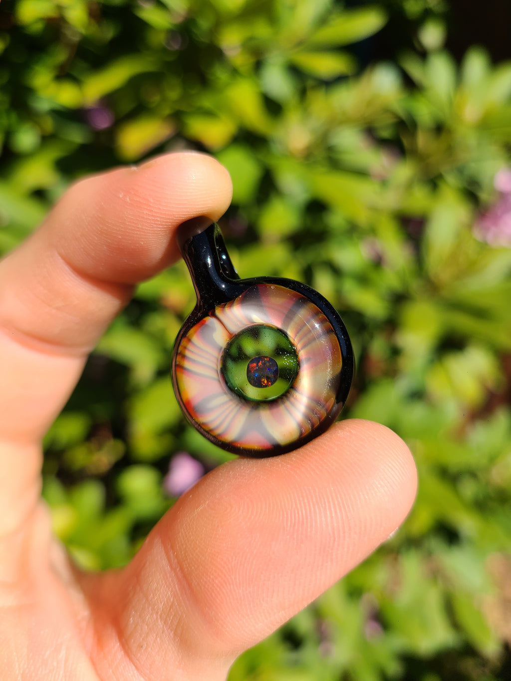 Black Red Opal Lens Portal Glass Pendant