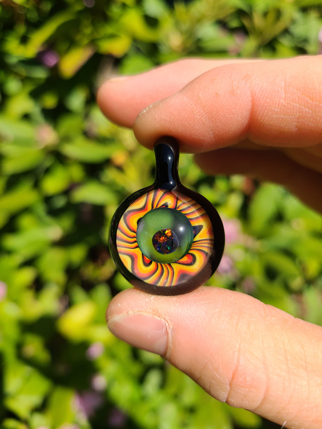 Black Red Opal Lens Portal Glass Pendant