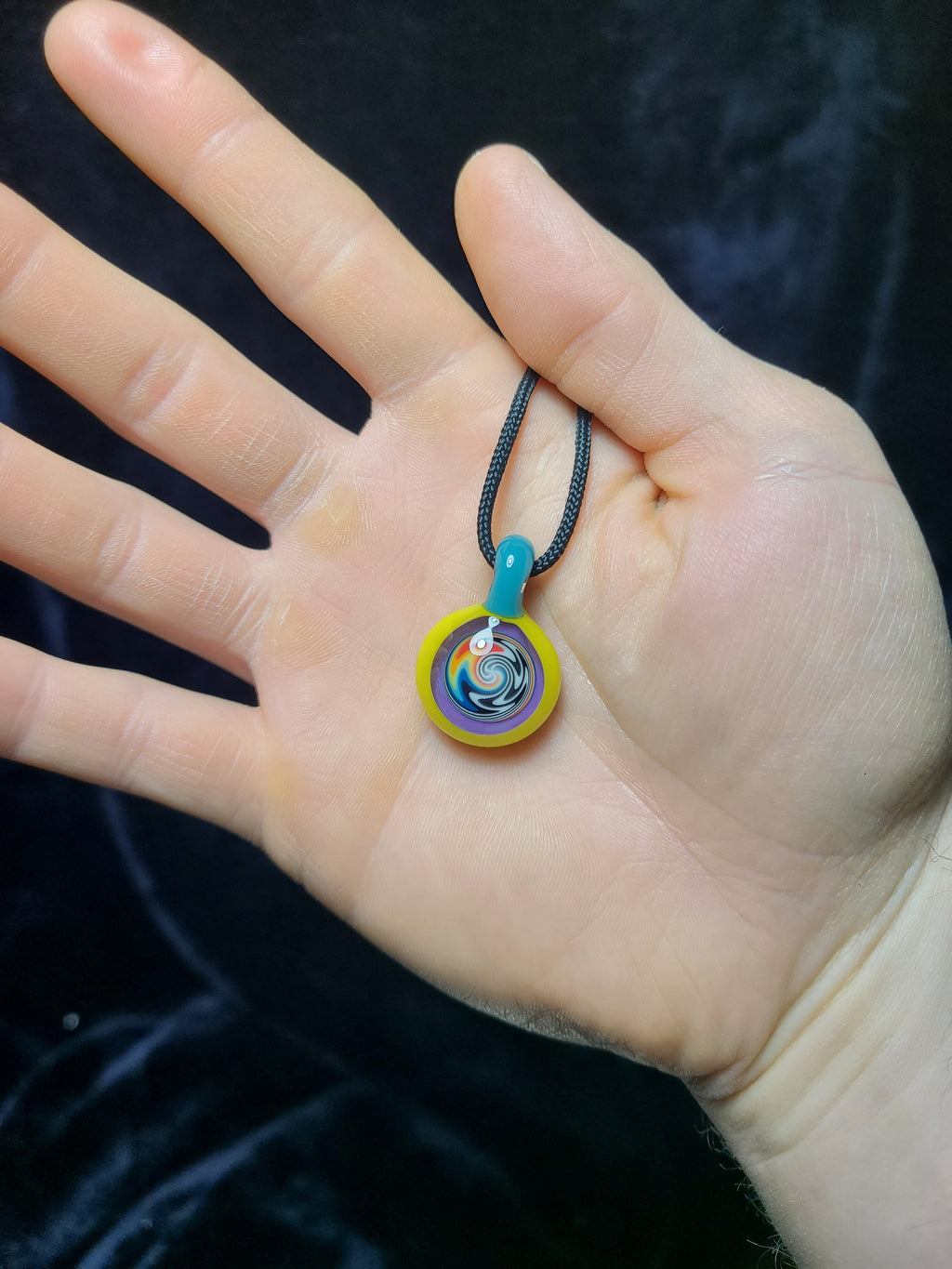 Yellow Aqua Linework Portal Glass Pendant