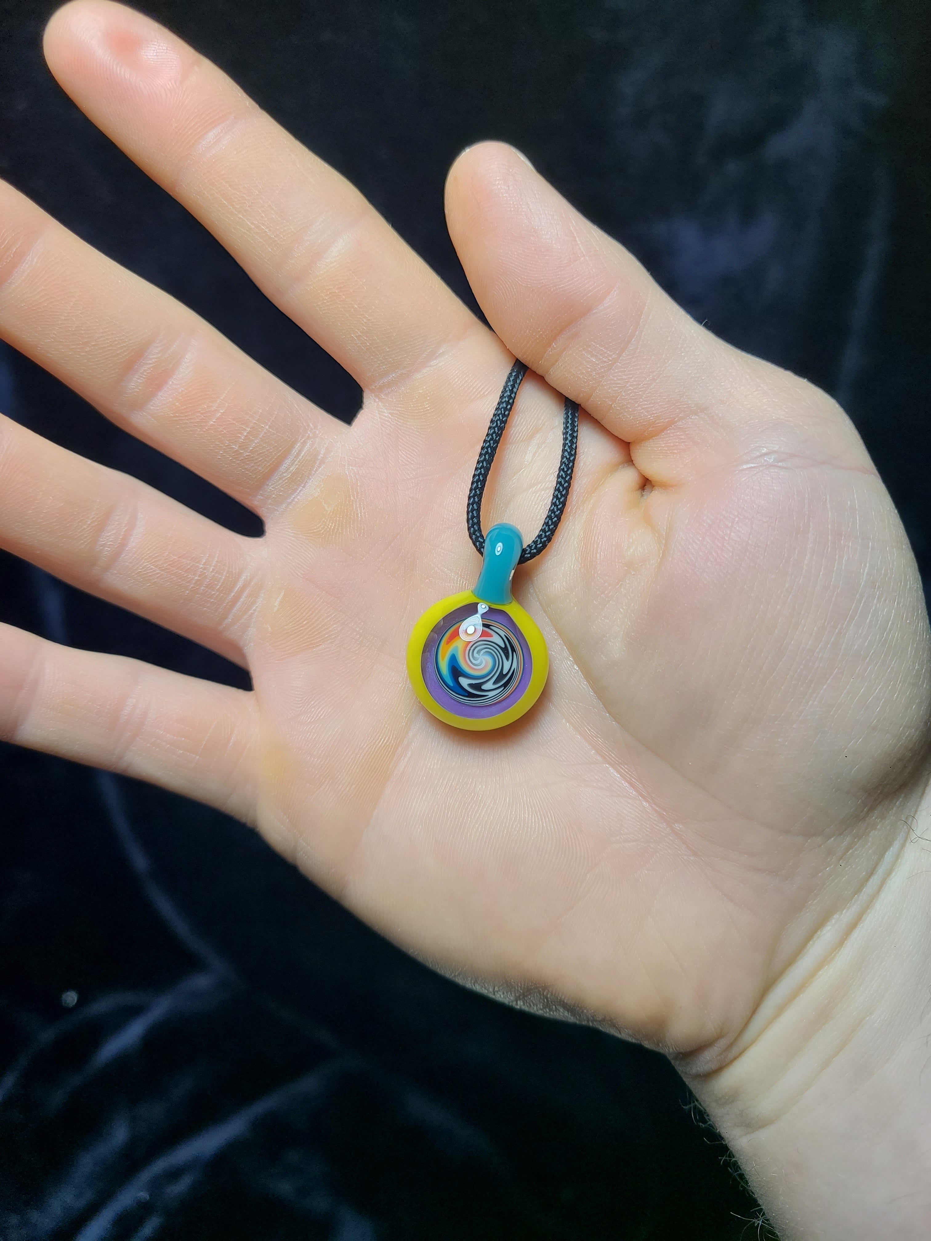 Yellow Aqua Linework Portal Glass Pendant