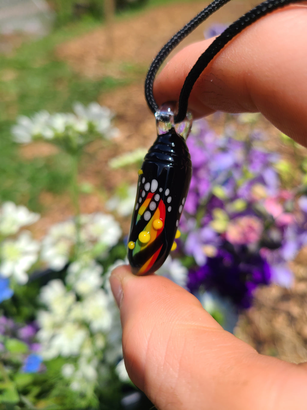 Rainbow Monarch Chrysalis Glass Pendant