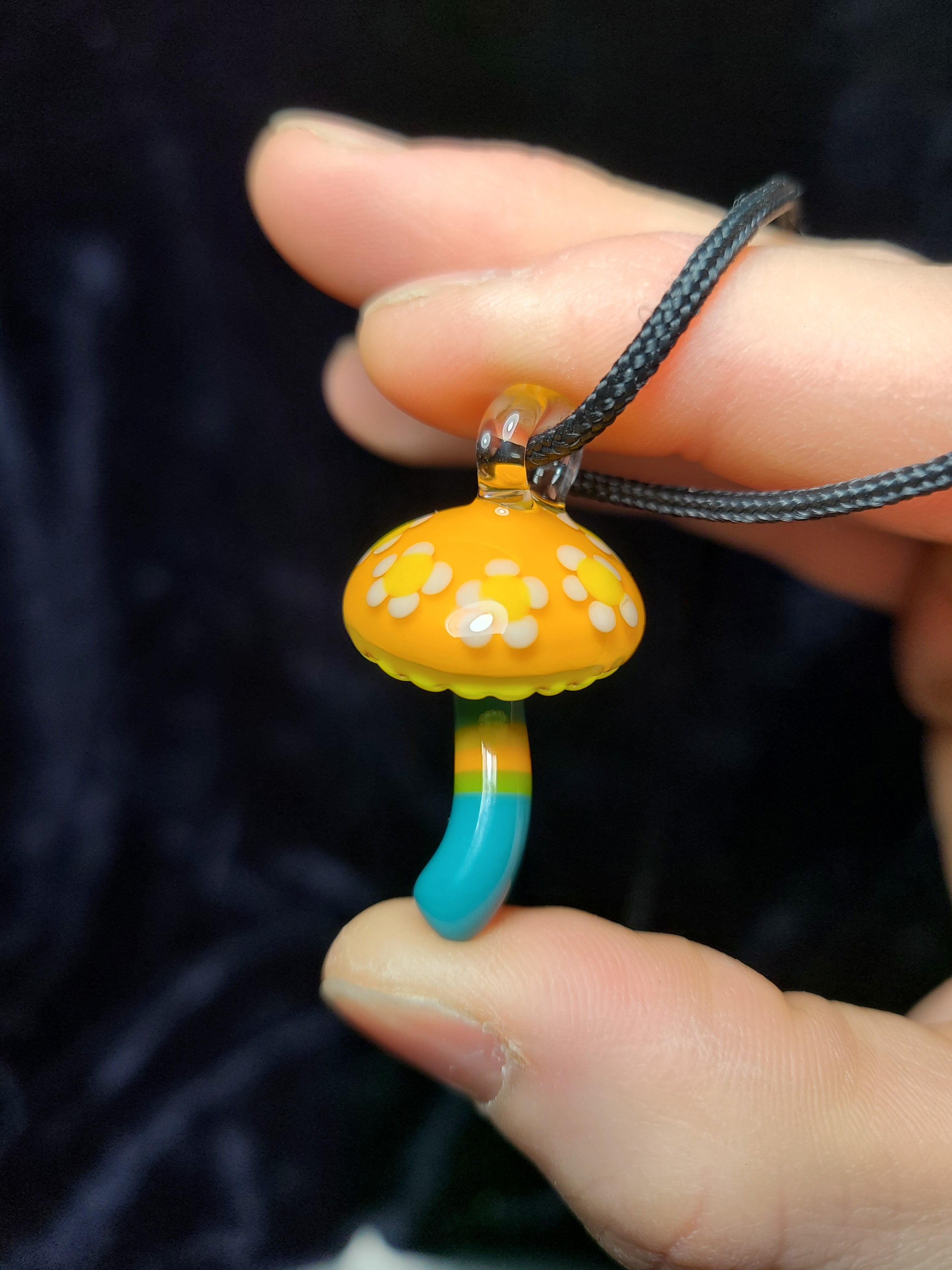 Floral Orange Mushroom Glass Pendant