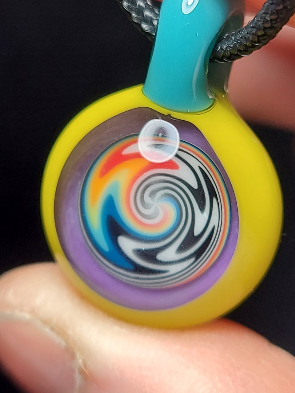 Yellow Aqua Linework Portal Glass Pendant