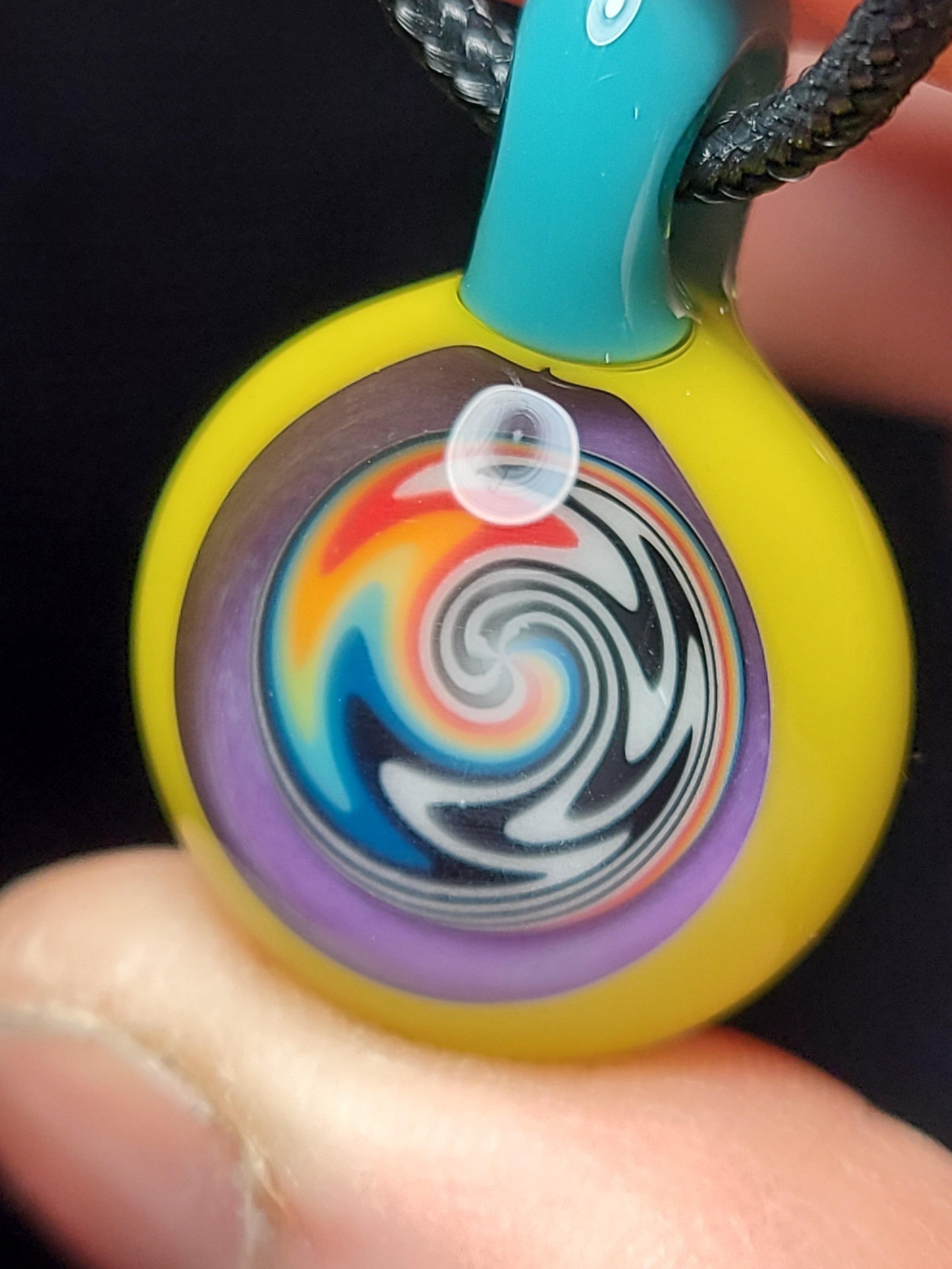 Yellow Aqua Linework Portal Glass Pendant